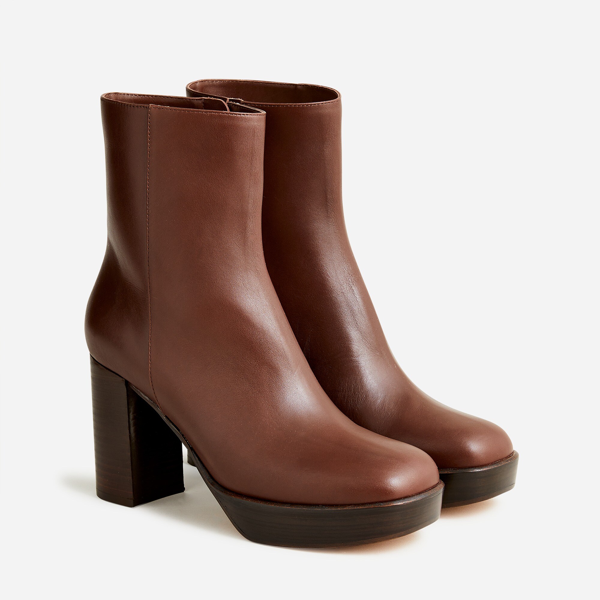 Platform stacked-heel boots in leather