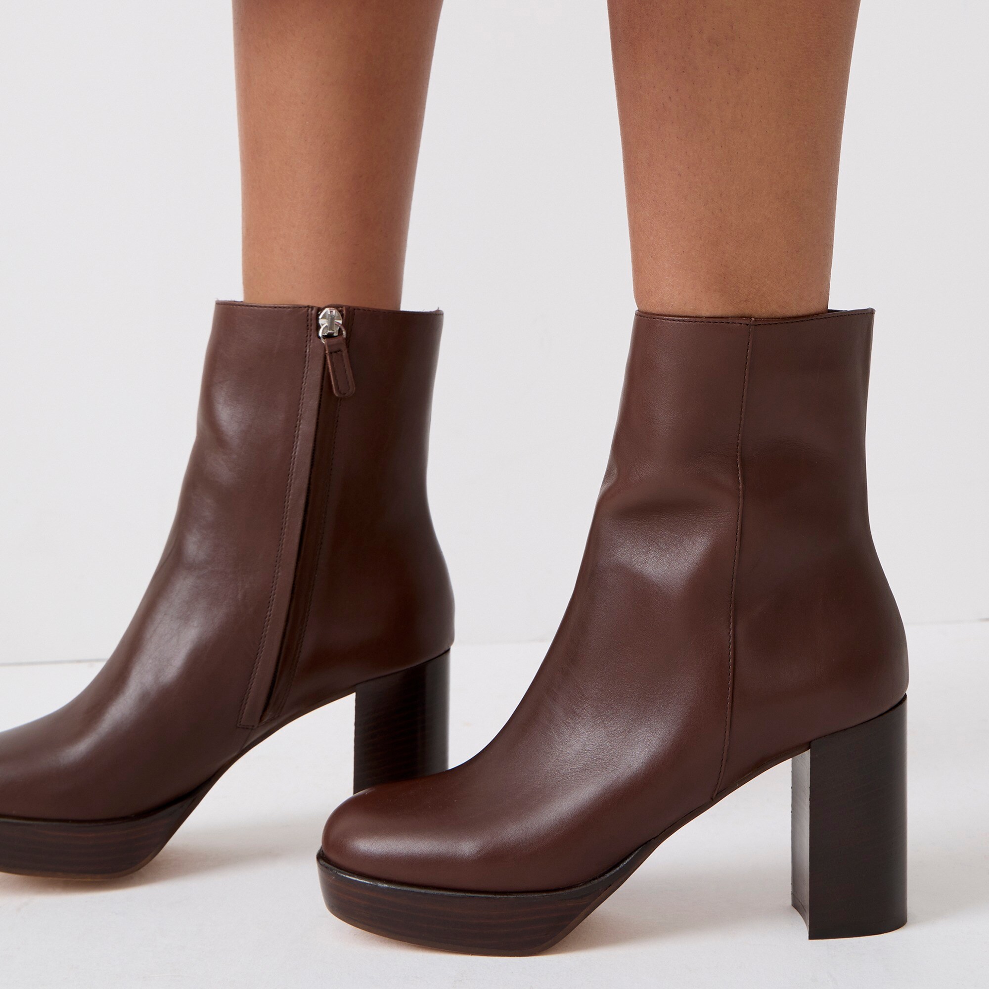 j.crew: platform stacked-heel boots in leather for women, right side, view zoomed