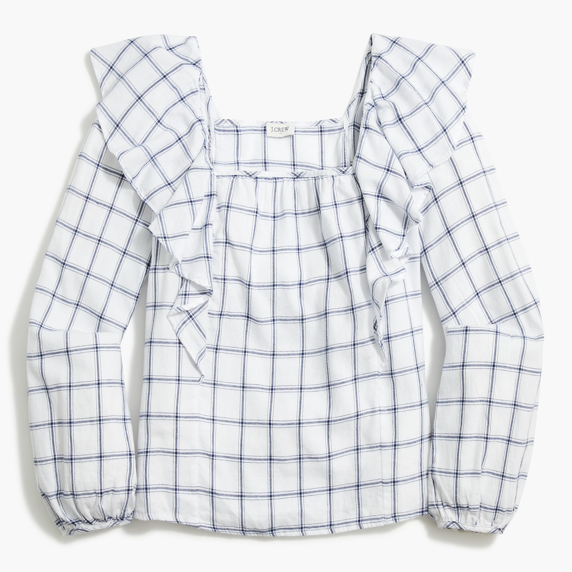 Flannel squareneck ruffle top