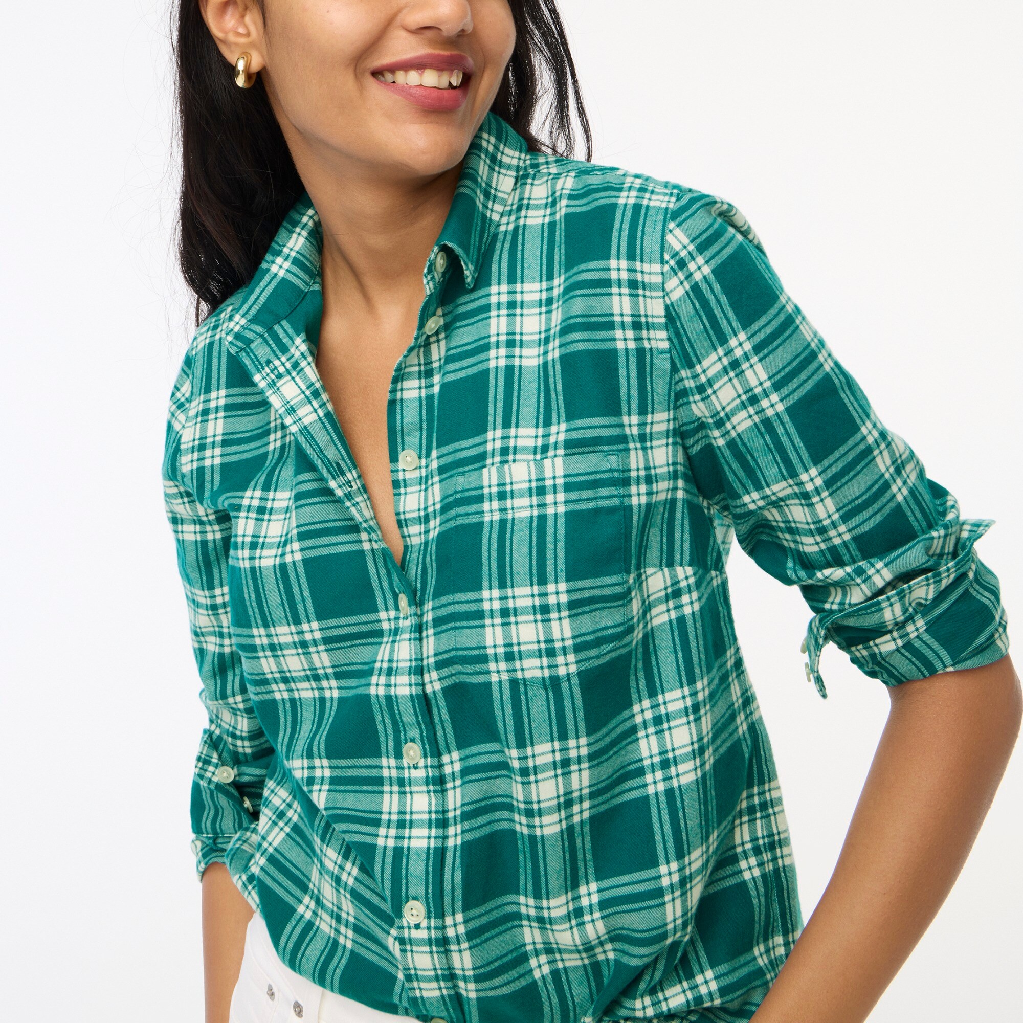 Factory Plaid Flannel Shirt For Women