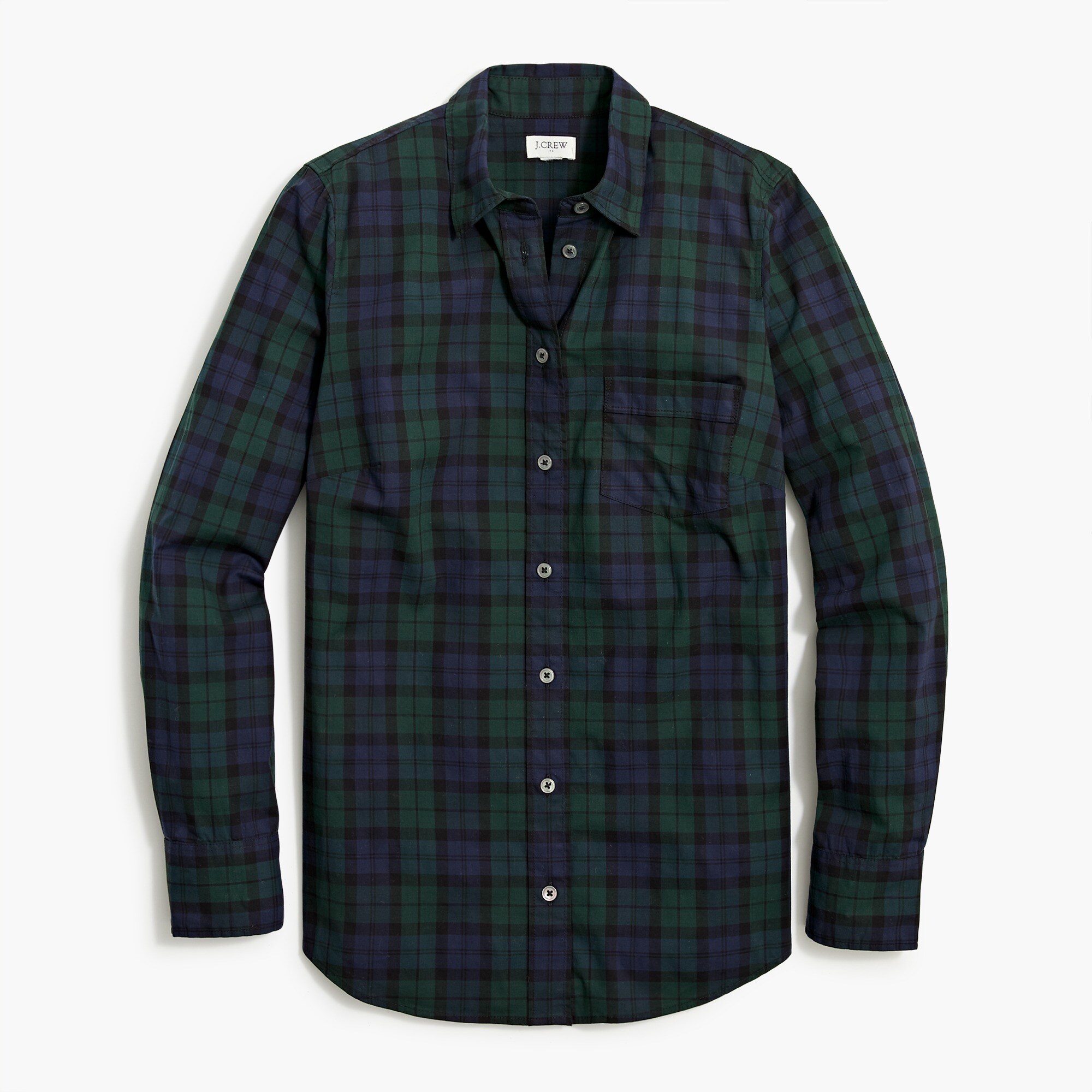 black watch plaid cotton poplin shirt in signature fit for women