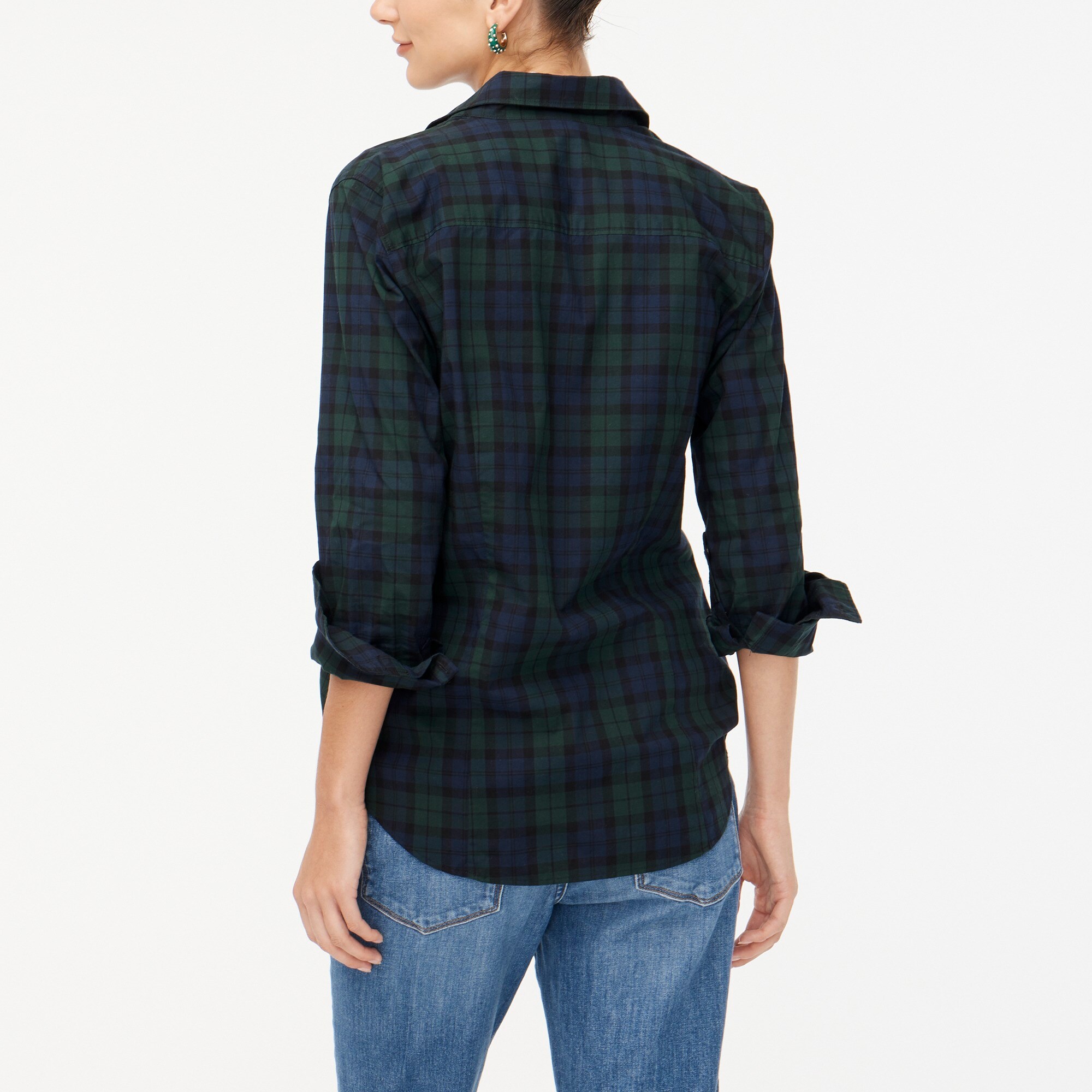 Black Cotton Poplin Solid Side String Loop Womens Shirt