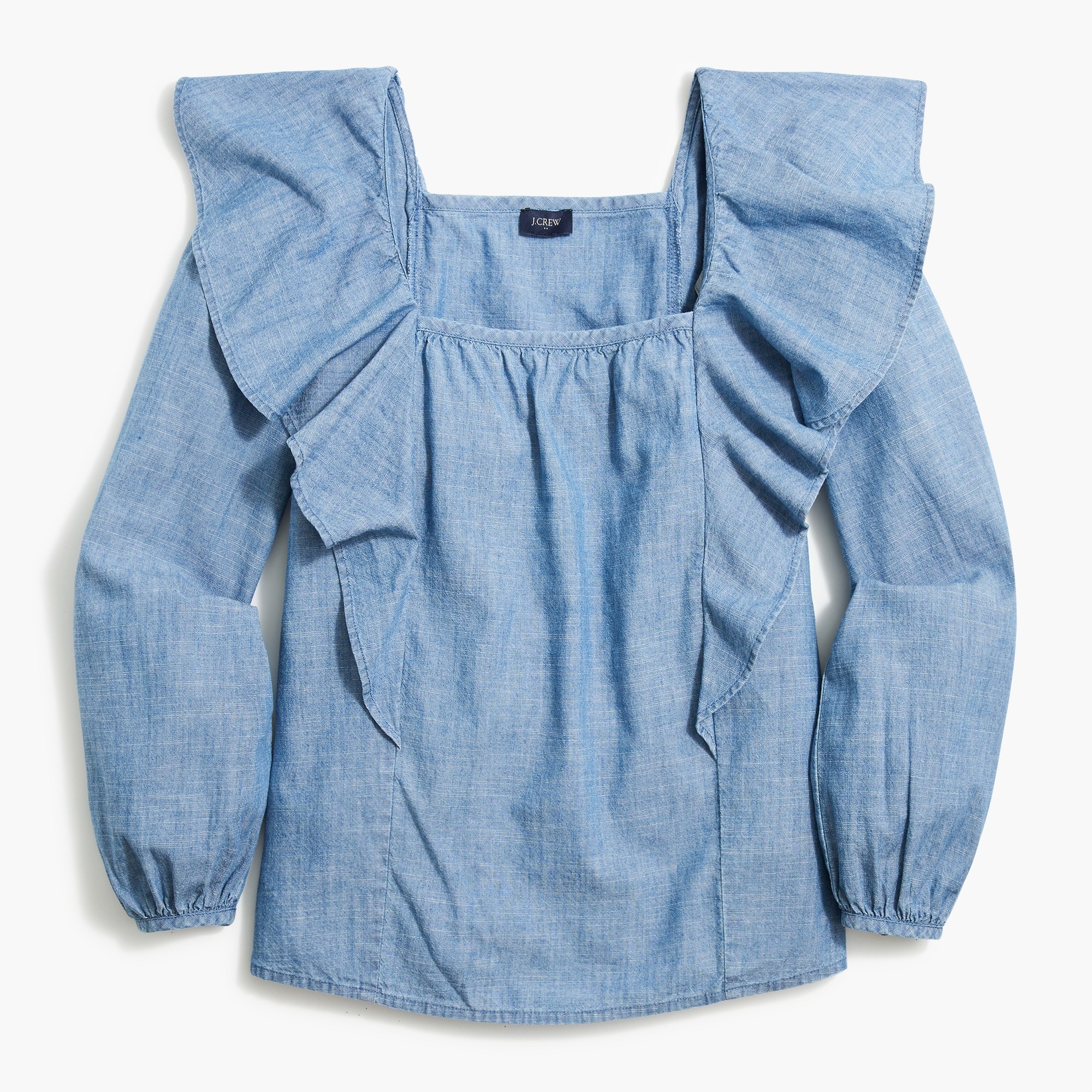 Chambray squareneck ruffle top