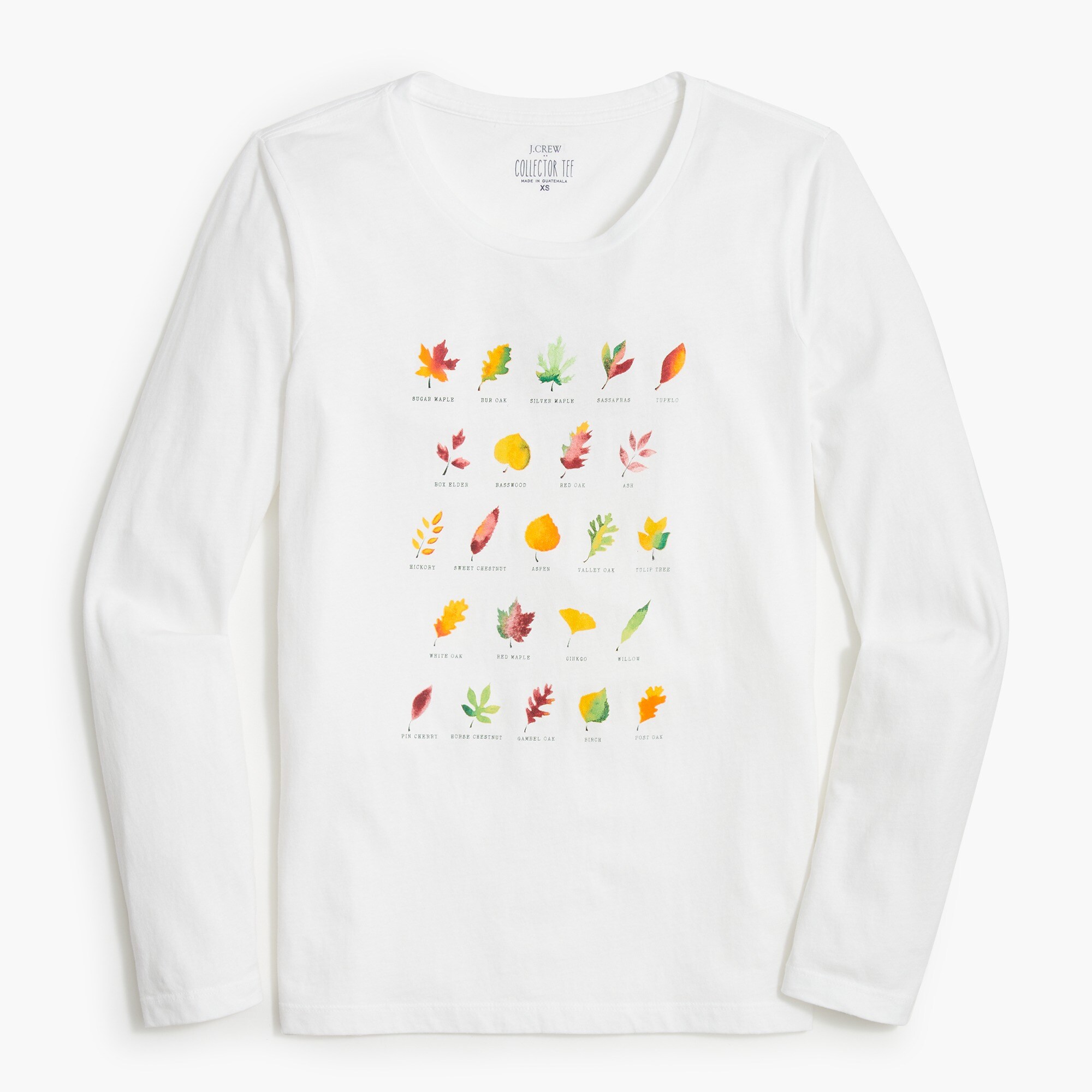 long-sleeve leaf grid graphic tee for women