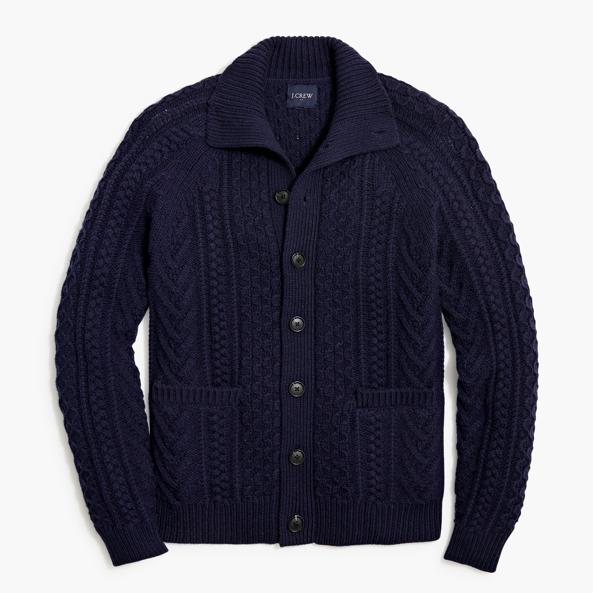 Lambswool-blend cable-knit cardigan sweater