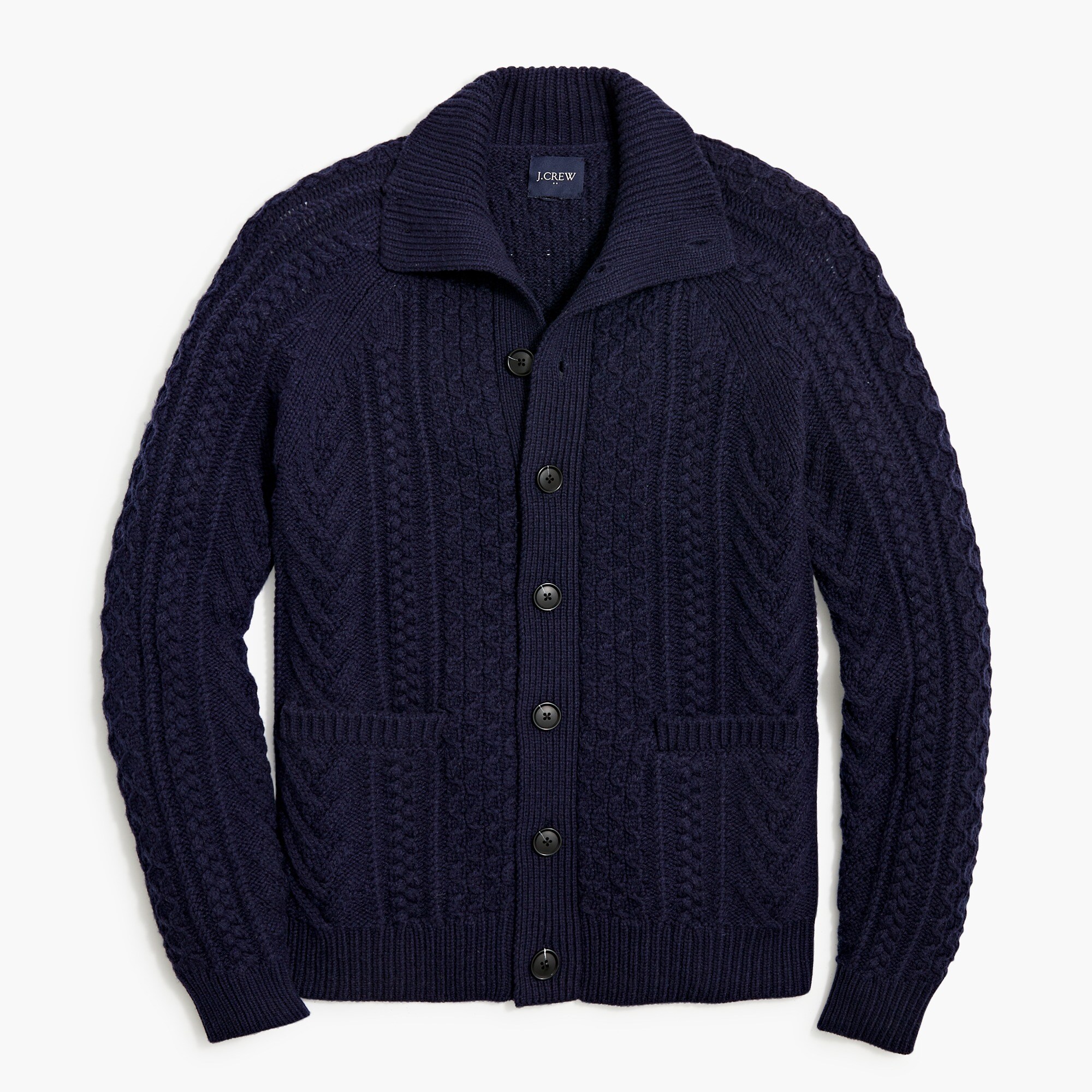 Lambswool-blend cable-knit cardigan sweater