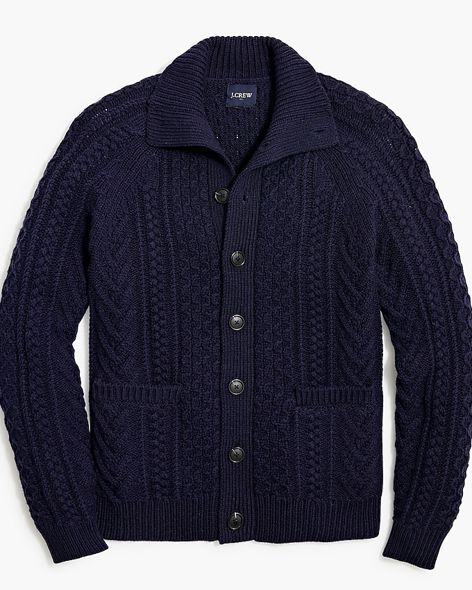 Factory: Lambswool-blend Cable-knit Cardigan Sweater For Men