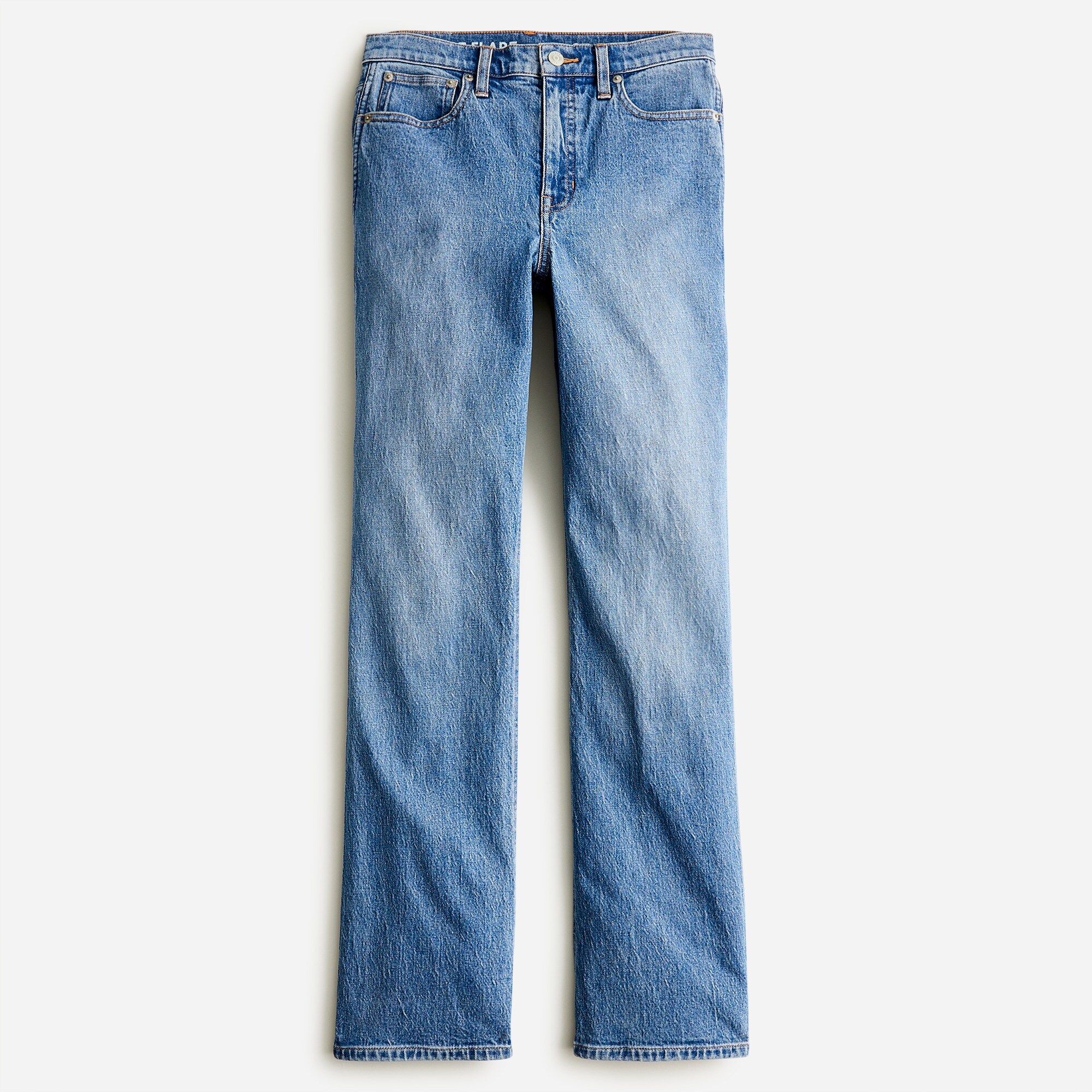 High-rise full-length flare jean in Medium Indigo wash