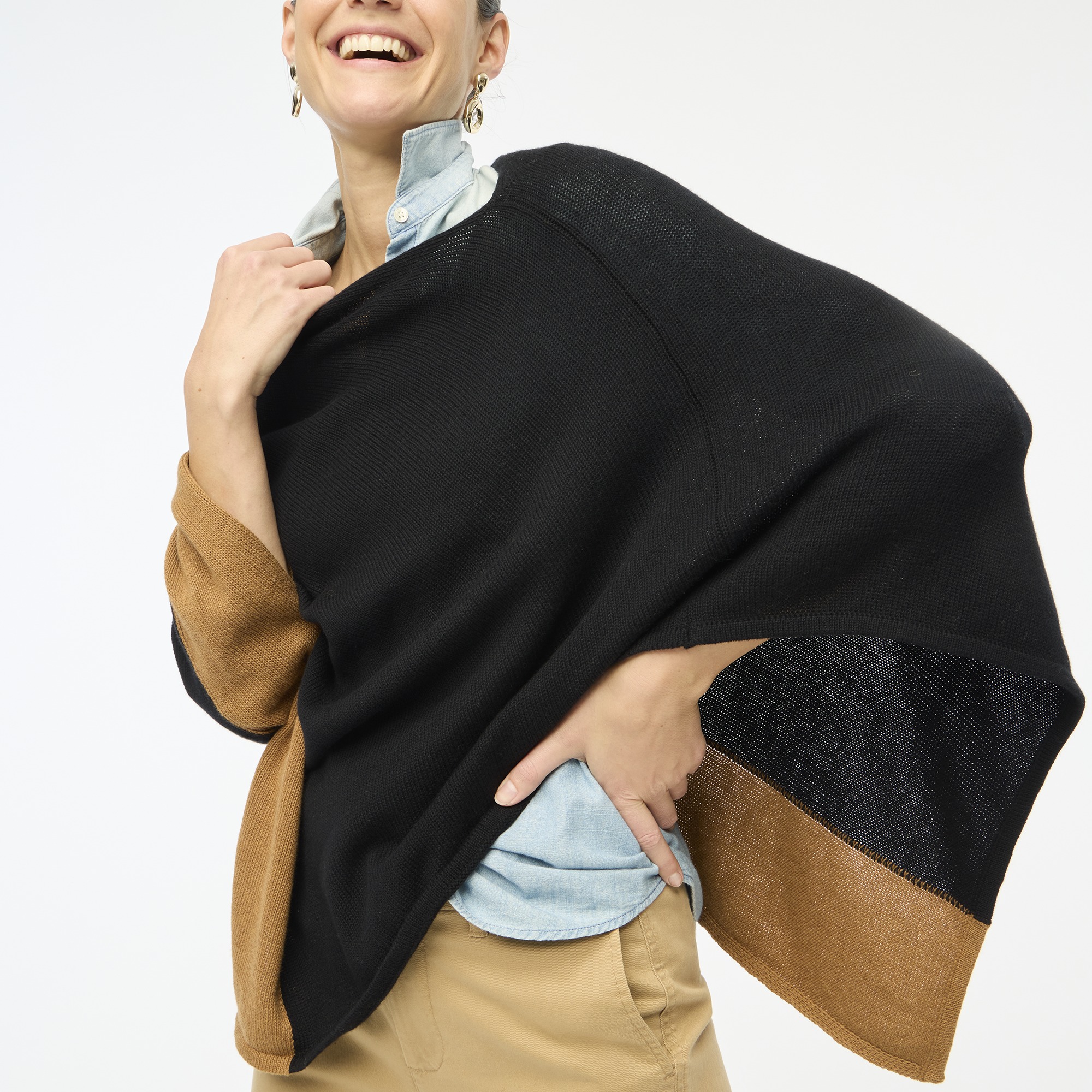 Cotton-blend colorblock sweater-poncho