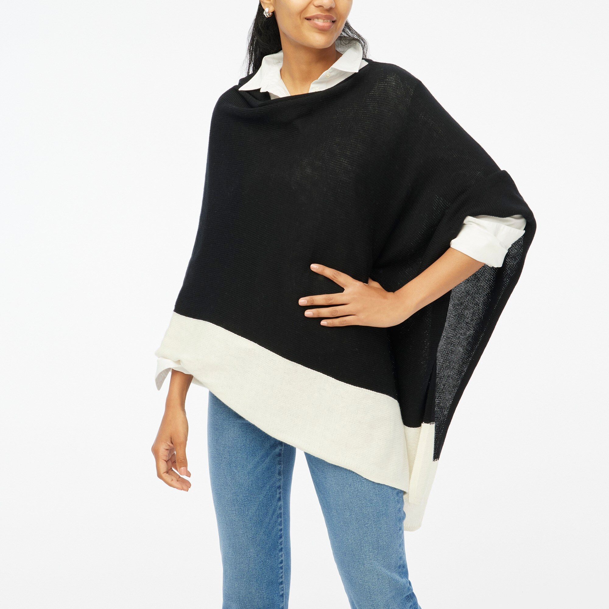 Factory Cotton blend Colorblock Sweater Poncho For Women