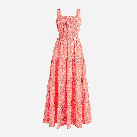womens Petite ruffle-trim tiered dress in sunny blooms