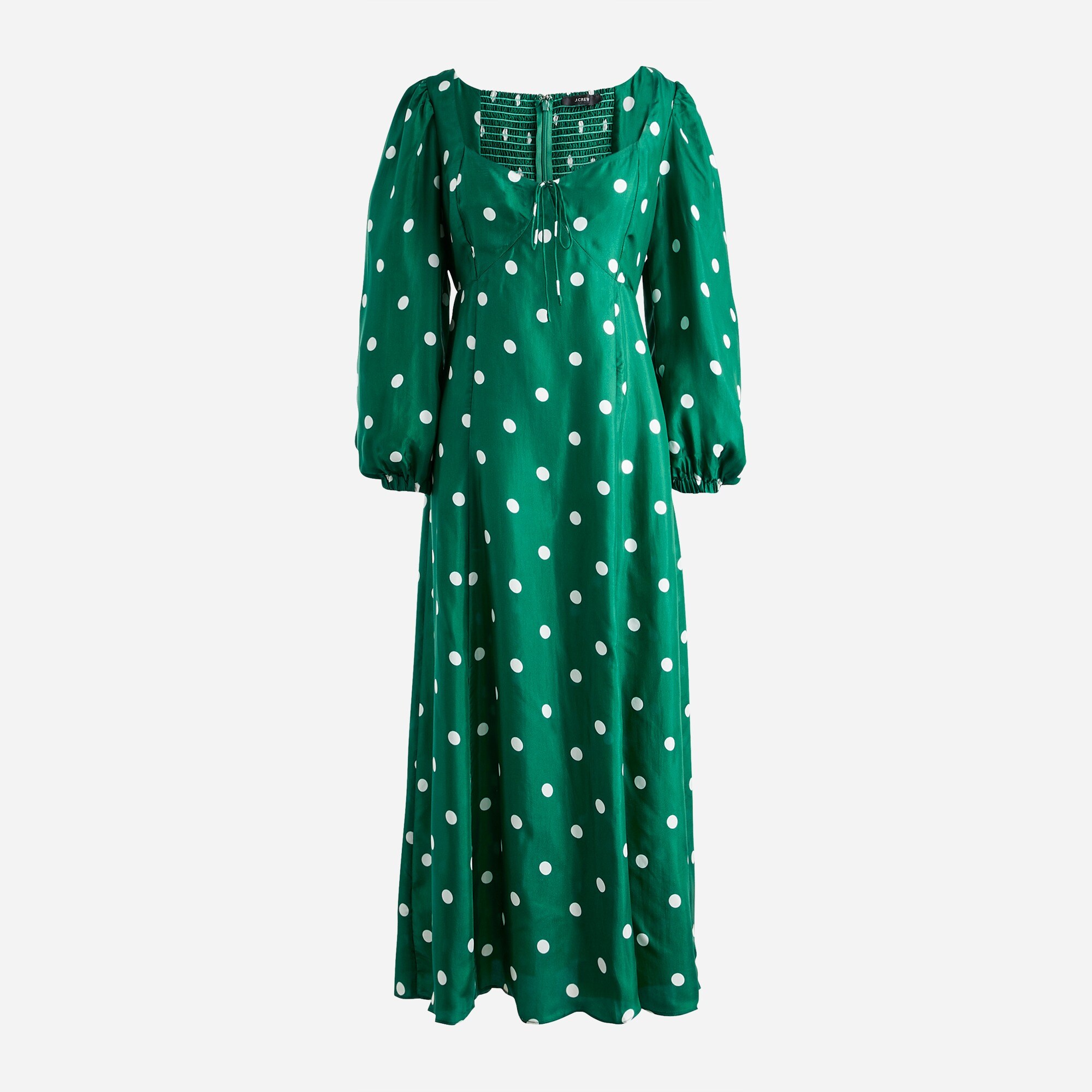 Sweetheart long-sleeve midi dress in polka dot