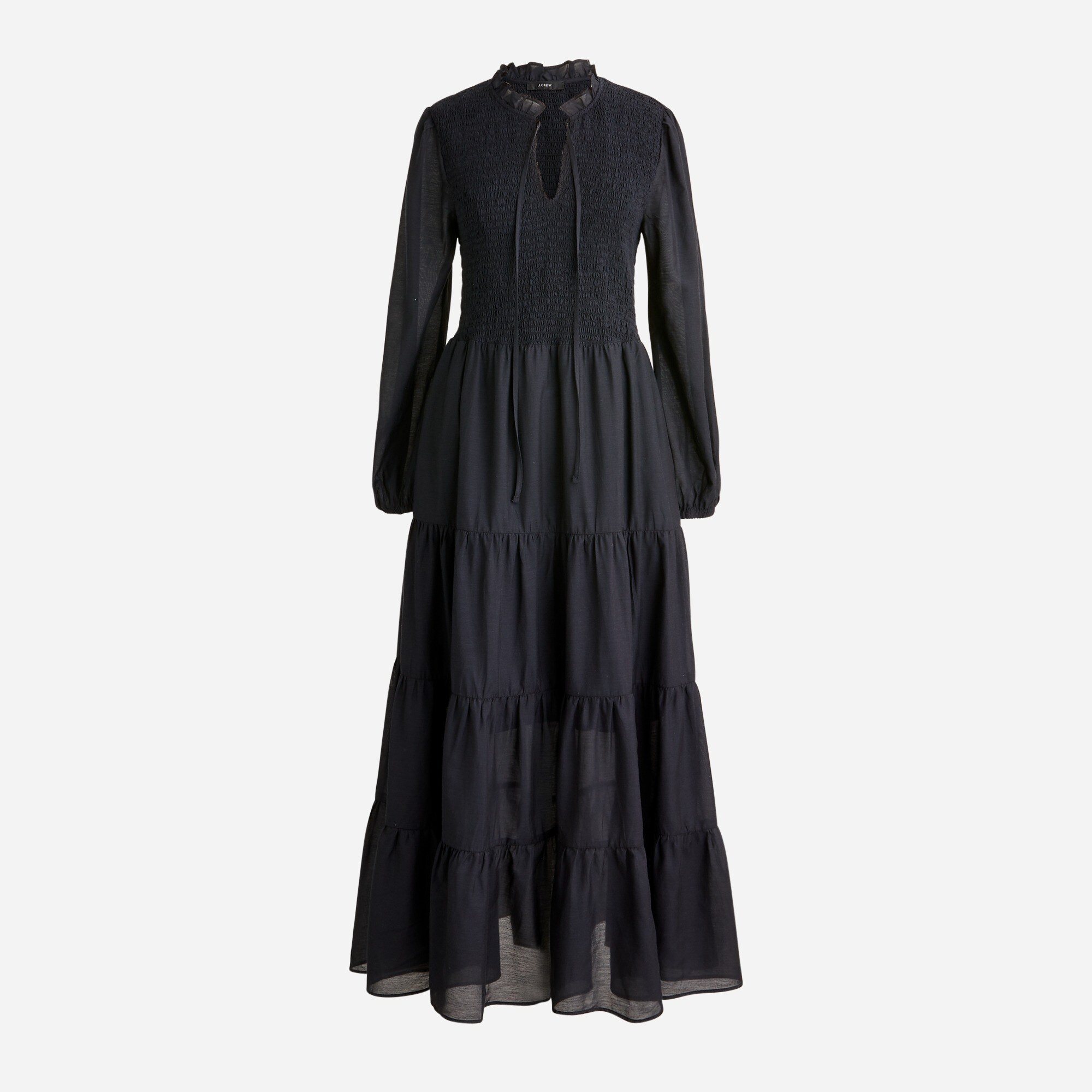 Smocked long-sleeve midi dress