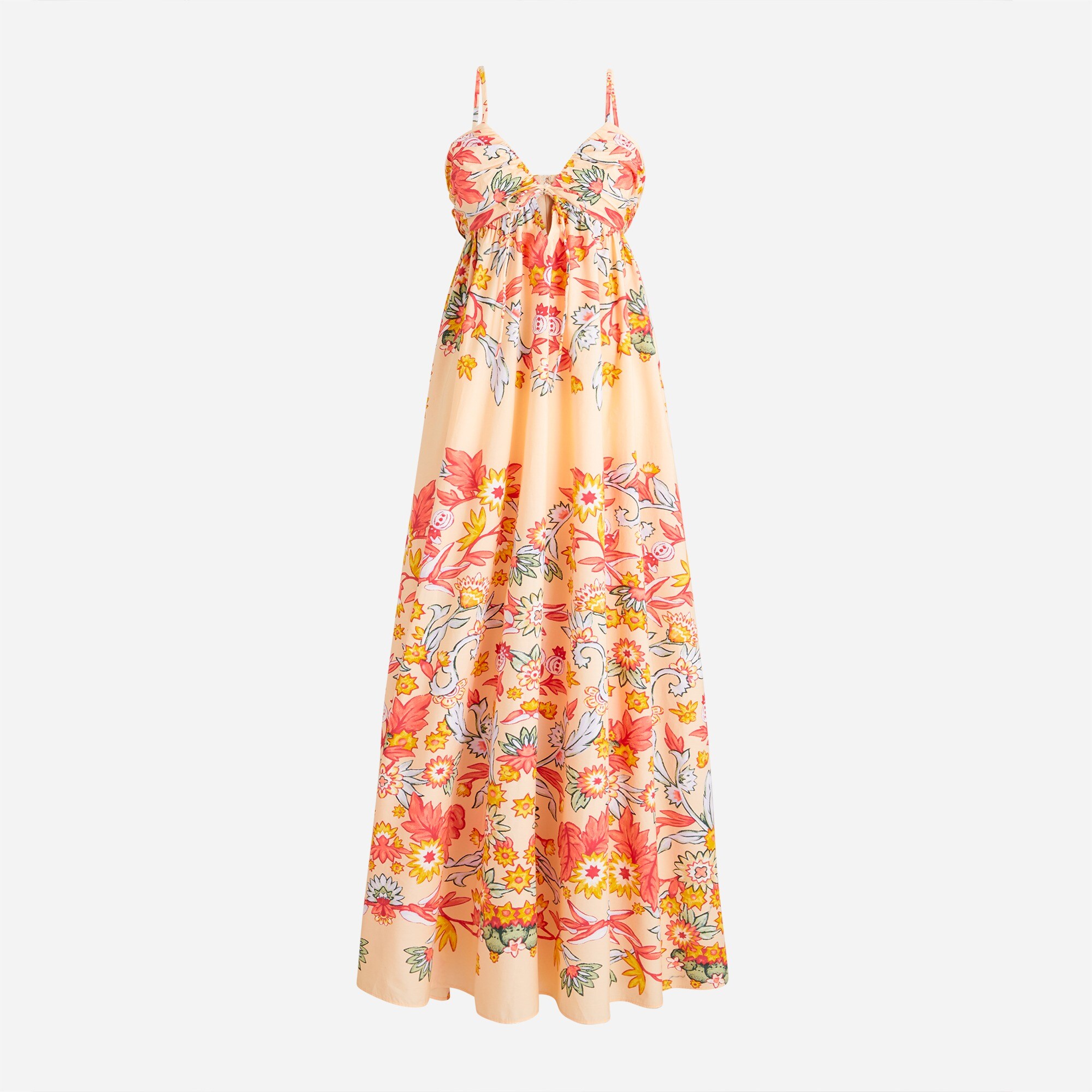 Keyhole cotton poplin maxi dress in placed floral