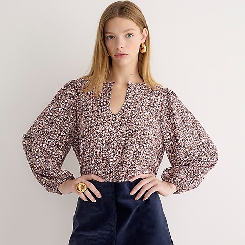 womens Puff-sleeve satin-back crepe top in floral flourish