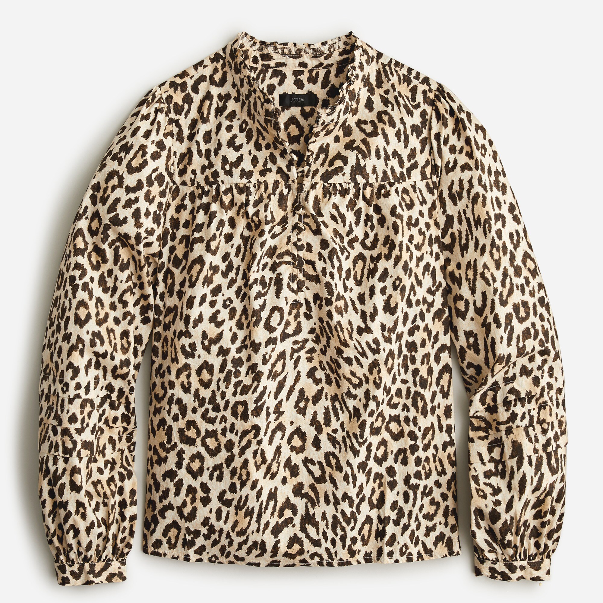Button-front Ruffleneck Popover In Leopard Print For Women | J.Crew