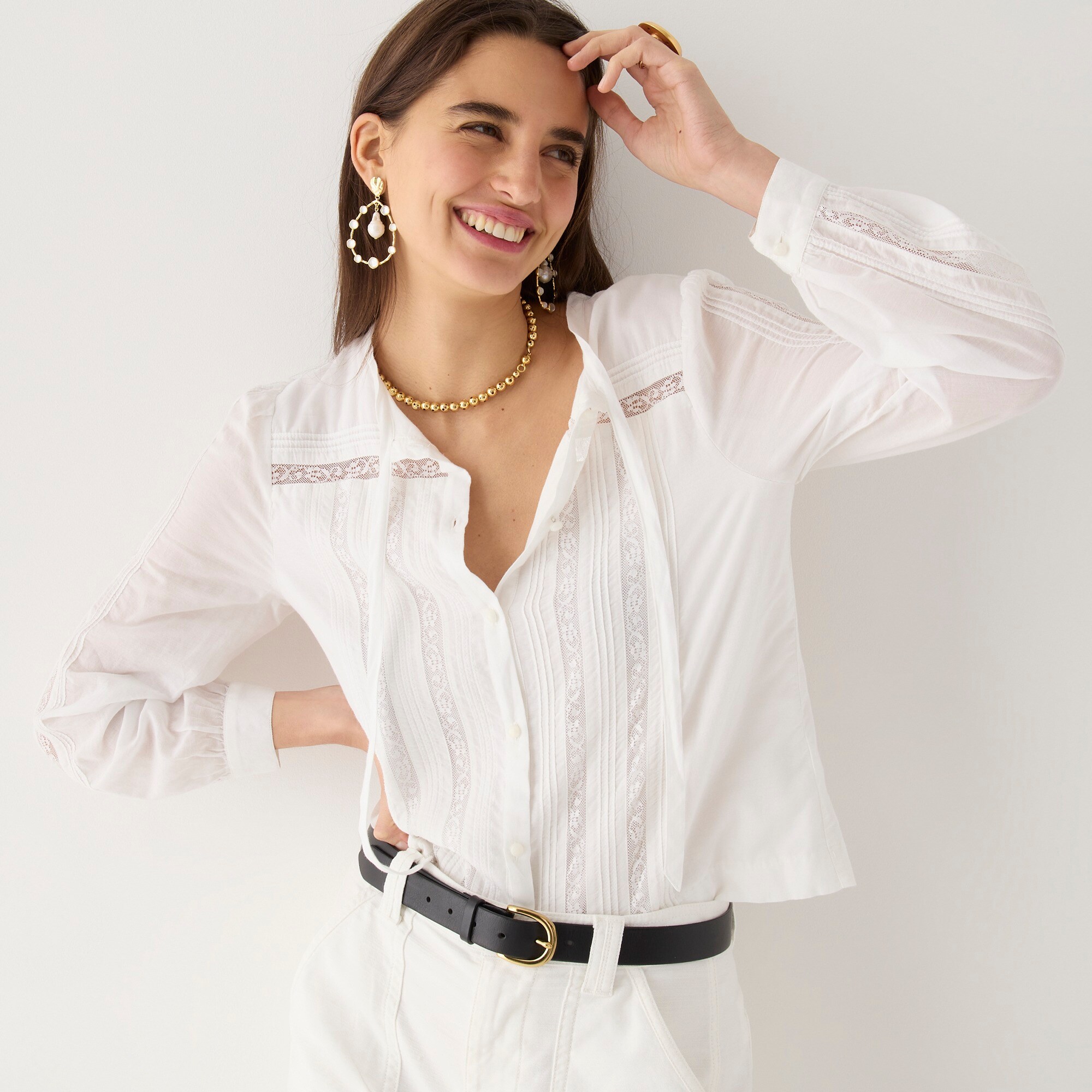 J.Crew Tie-neck lace top