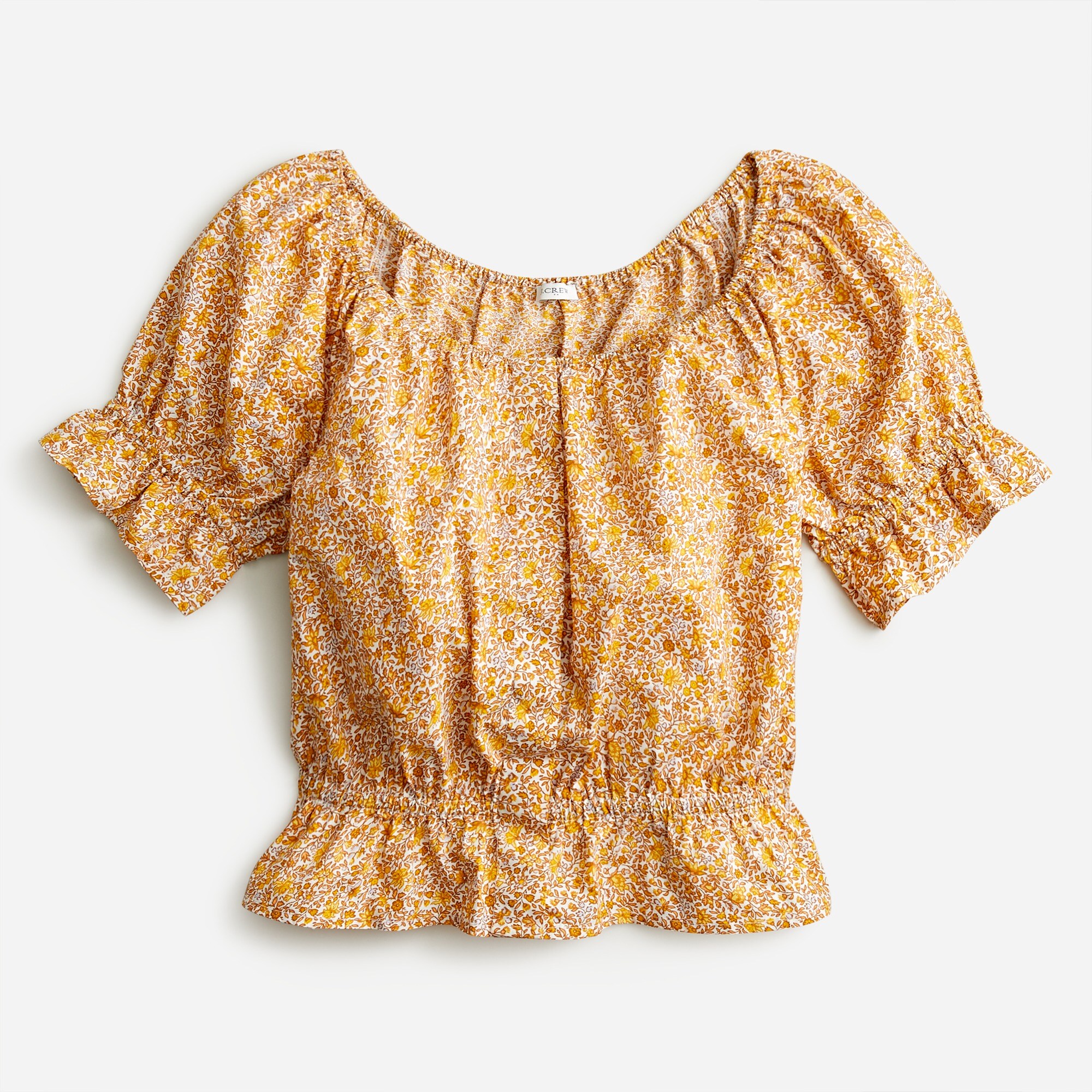 Gathered scoopneck top in scattered blooms