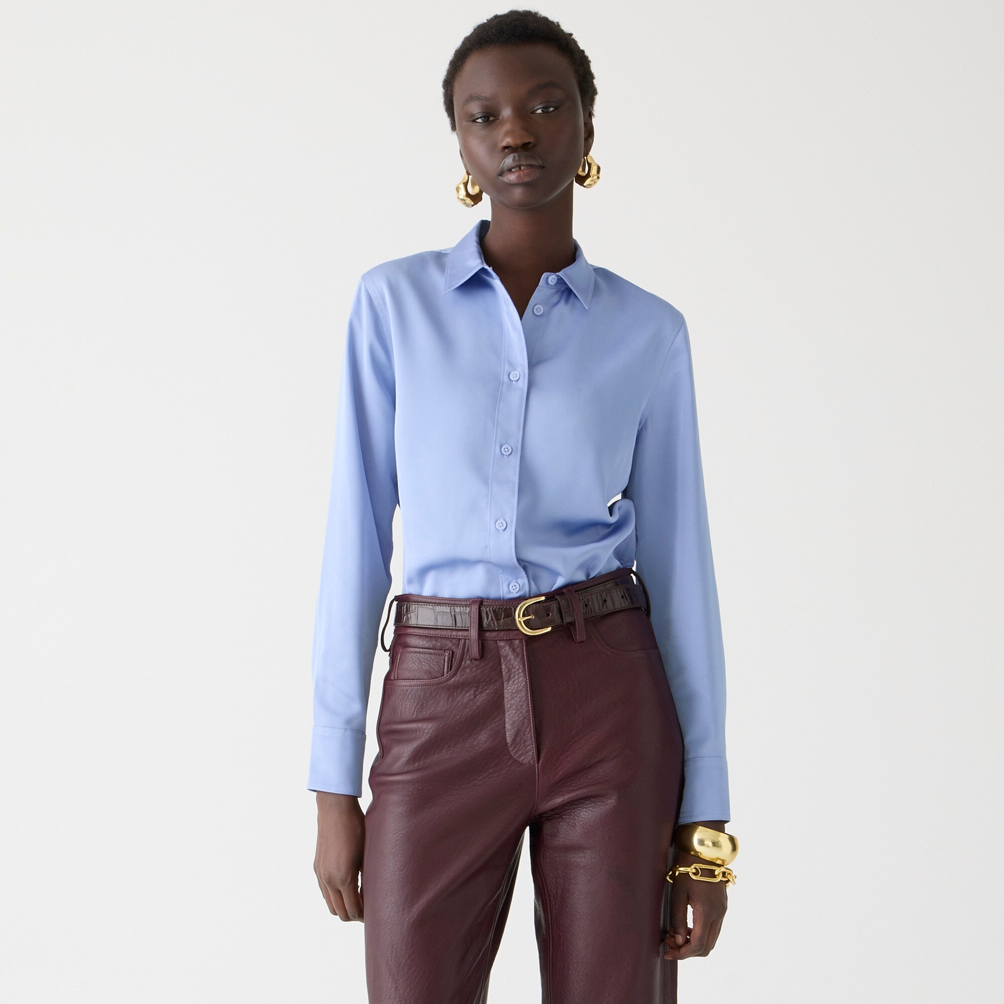 womens Slim-fit drapey shirt in luster crepe