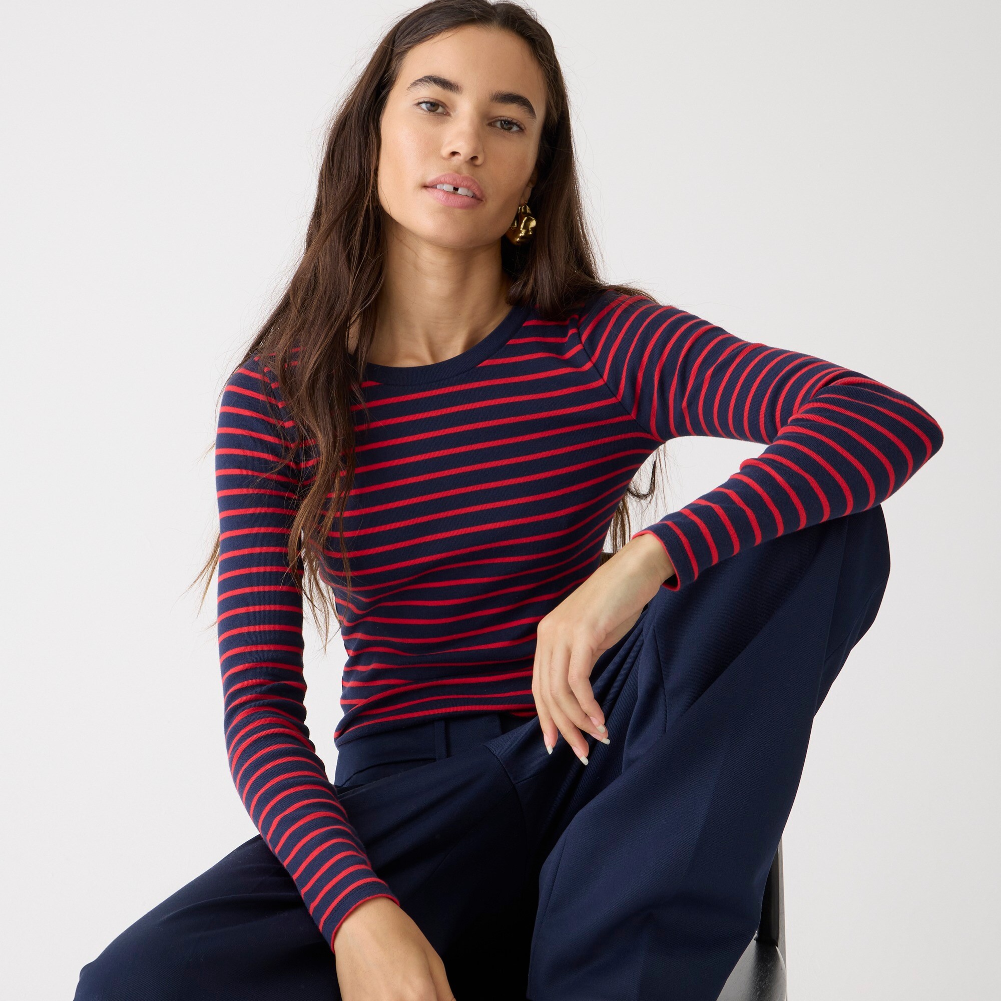J.Crew Perfectfit Longsleeve Crewneck Tshirt In Stripe For Women