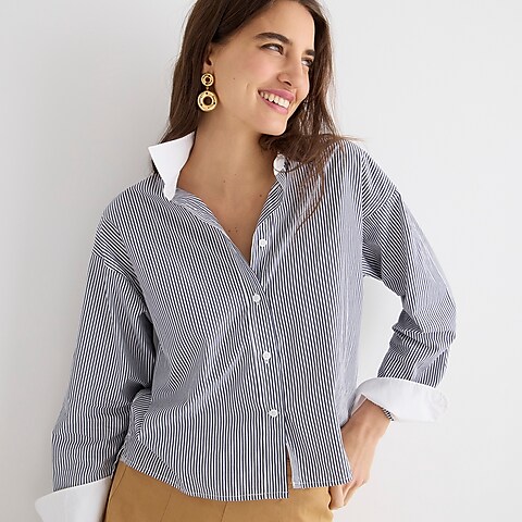 womens Relaxed-fit cropped cotton poplin shirt in stripe
