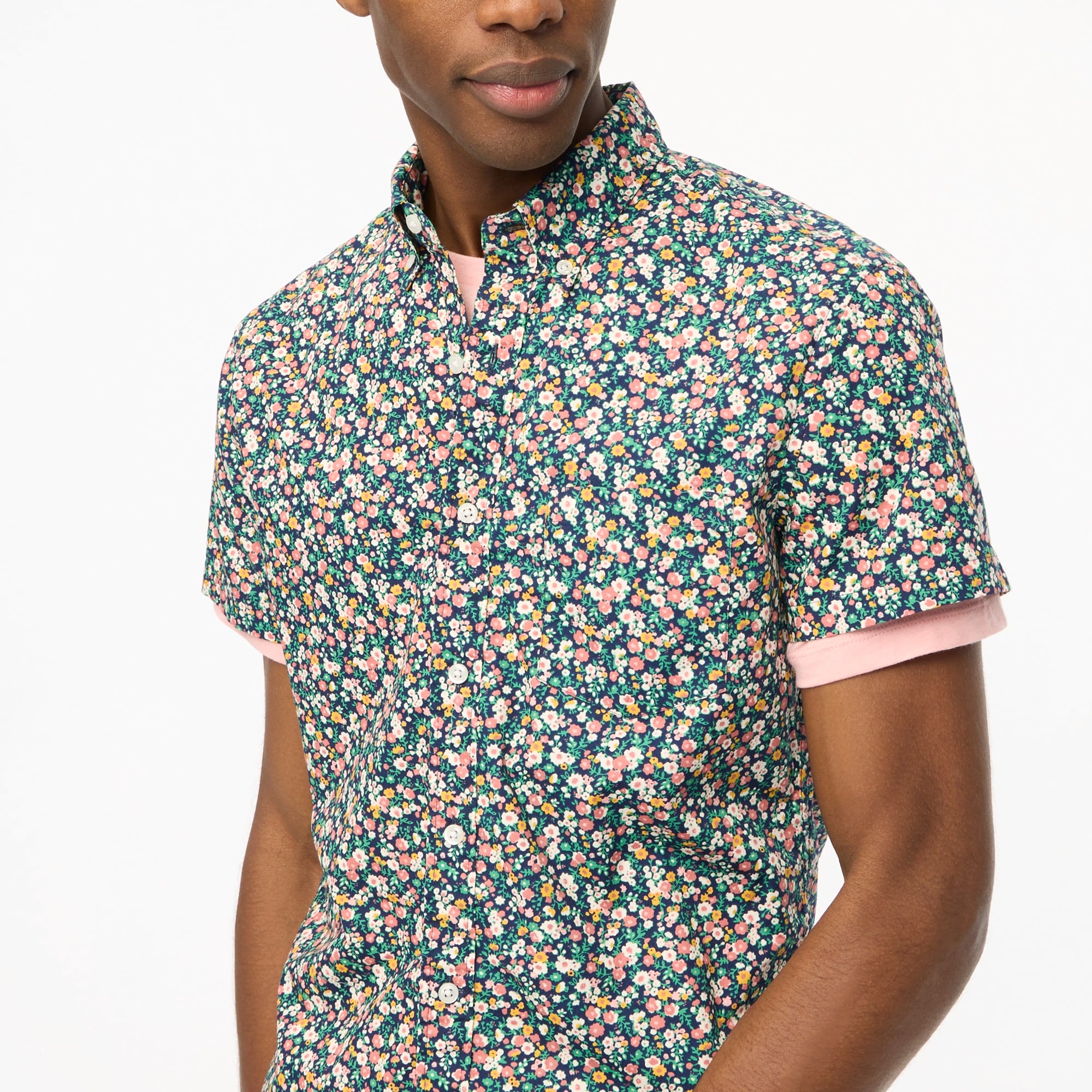 Slim short-sleeve printed flex casual shirt