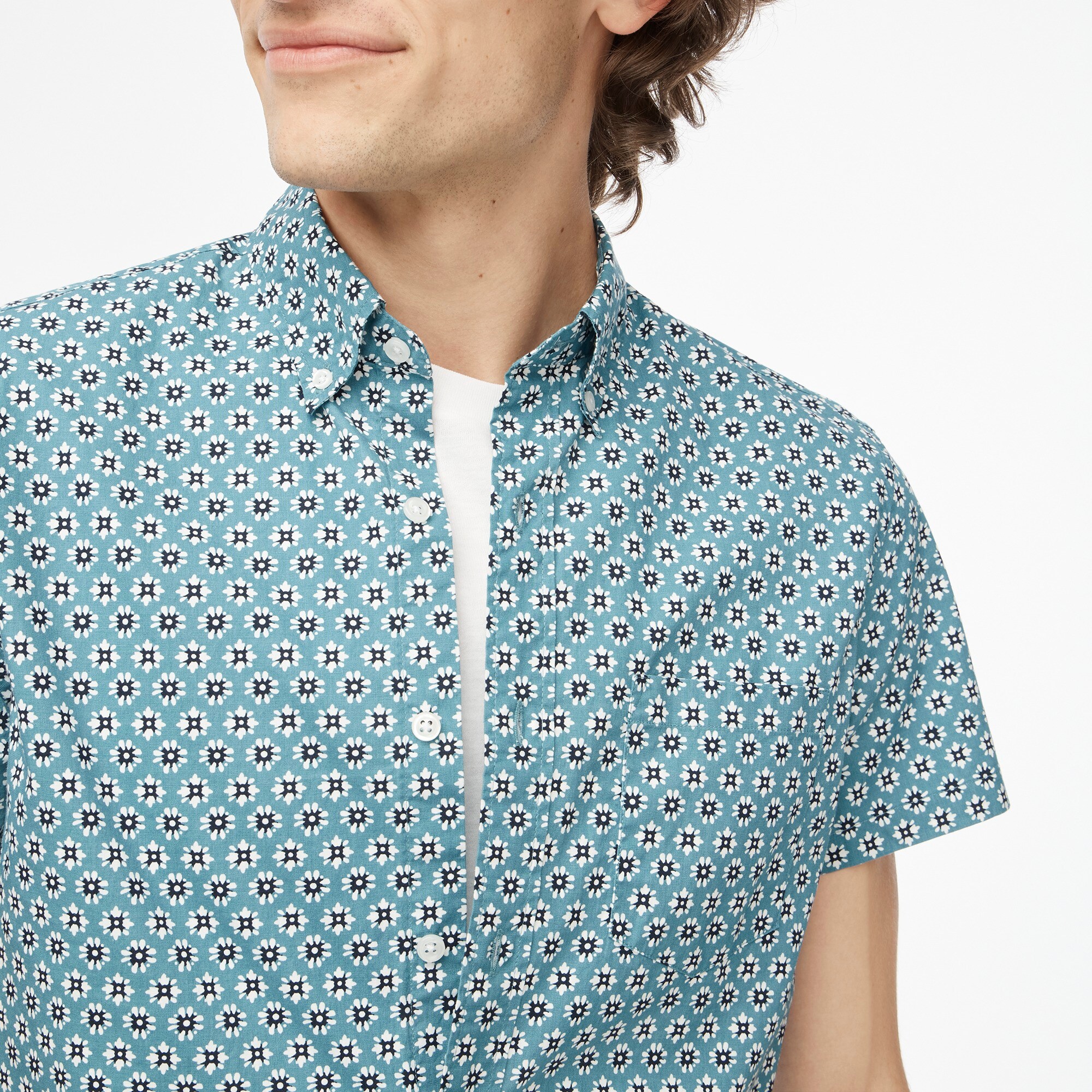Short-sleeve printed flex casual shirt