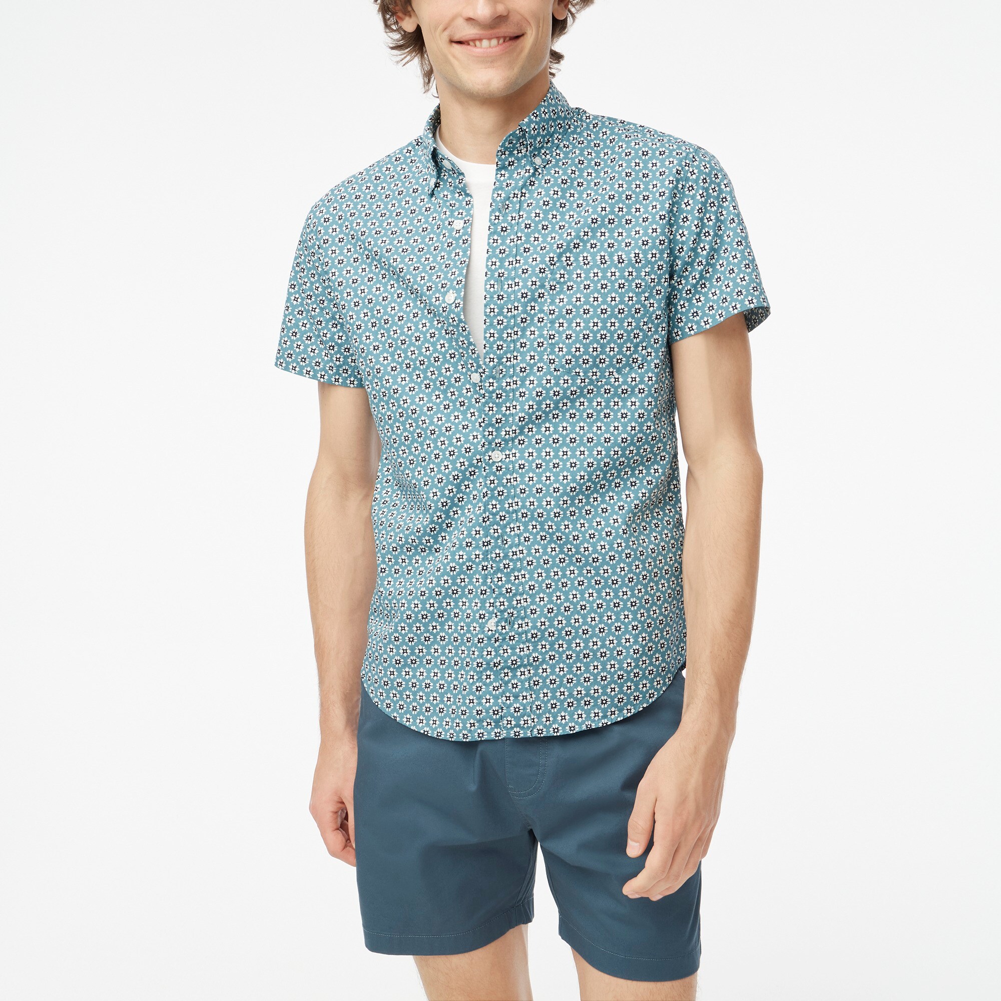 Short-sleeve printed flex casual shirt