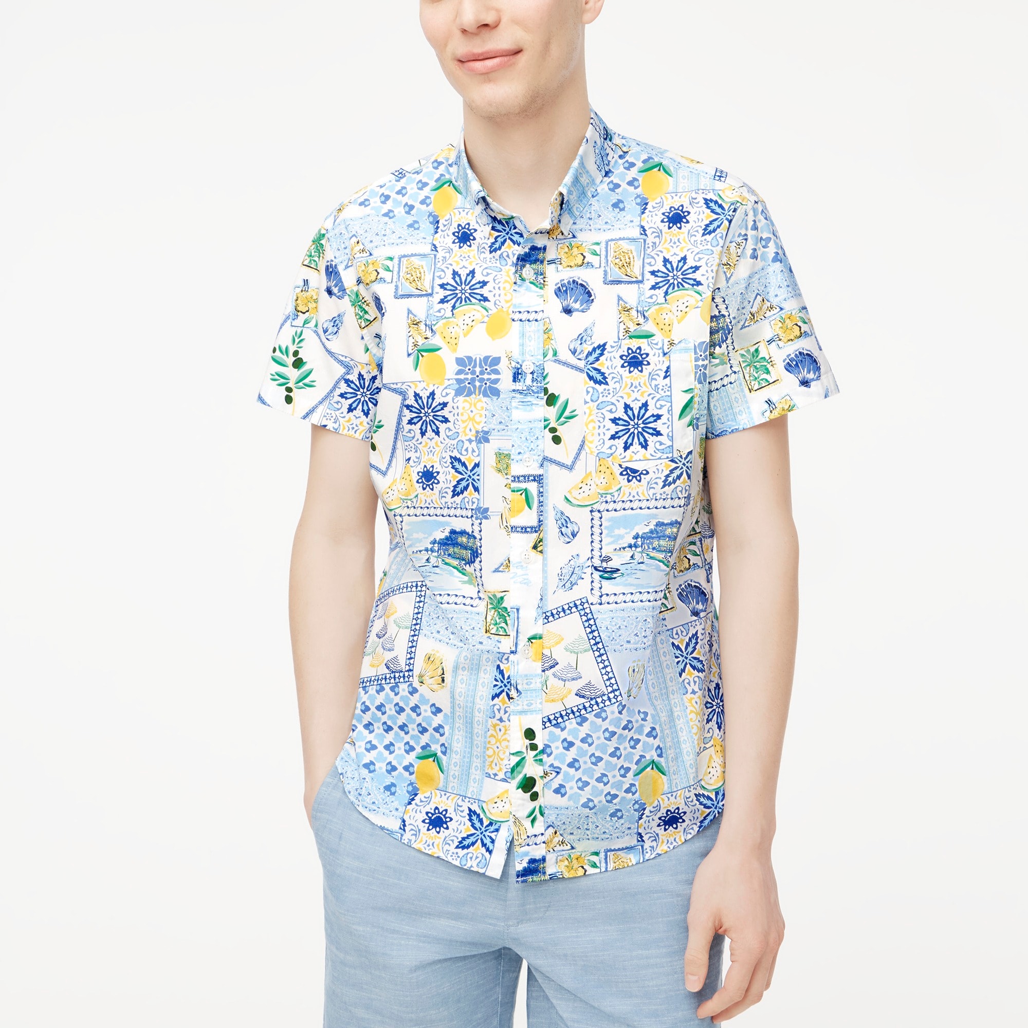  Slim short-sleeve printed flex casual shirt