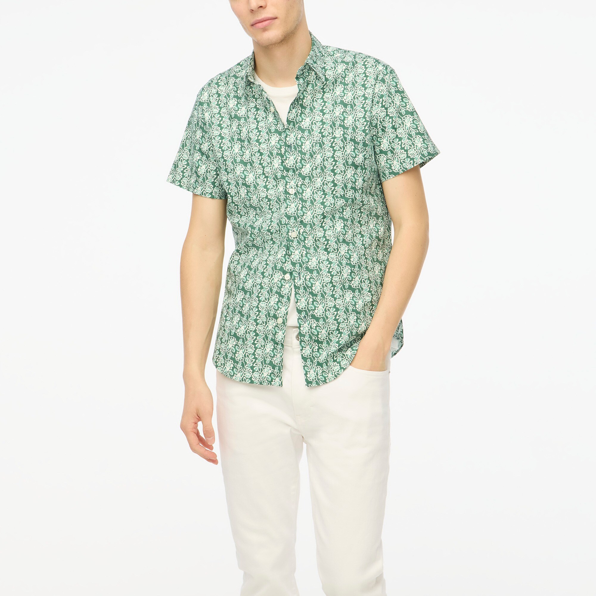 Short-sleeve printed flex casual shirt