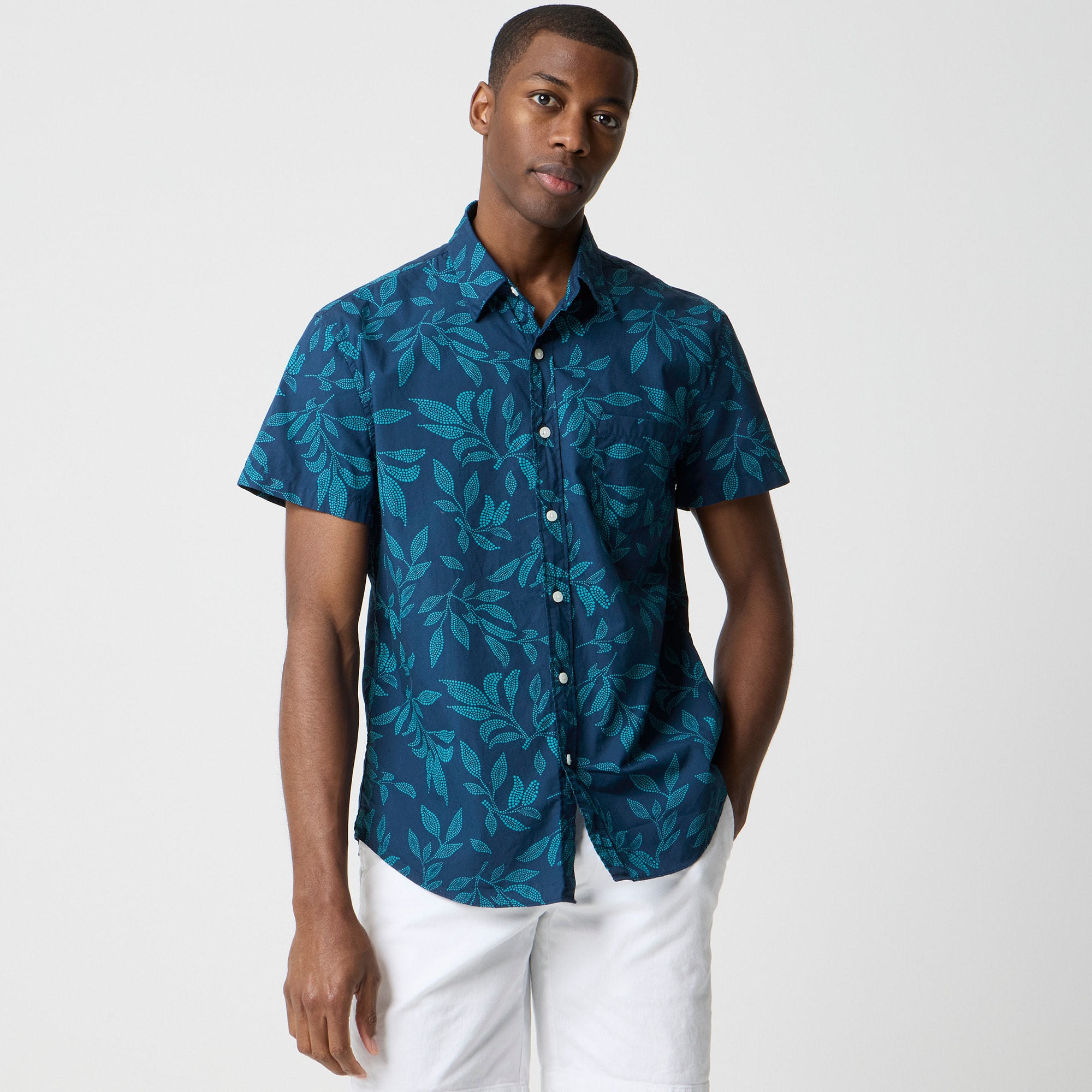 mens Short-sleeve printed flex casual shirt