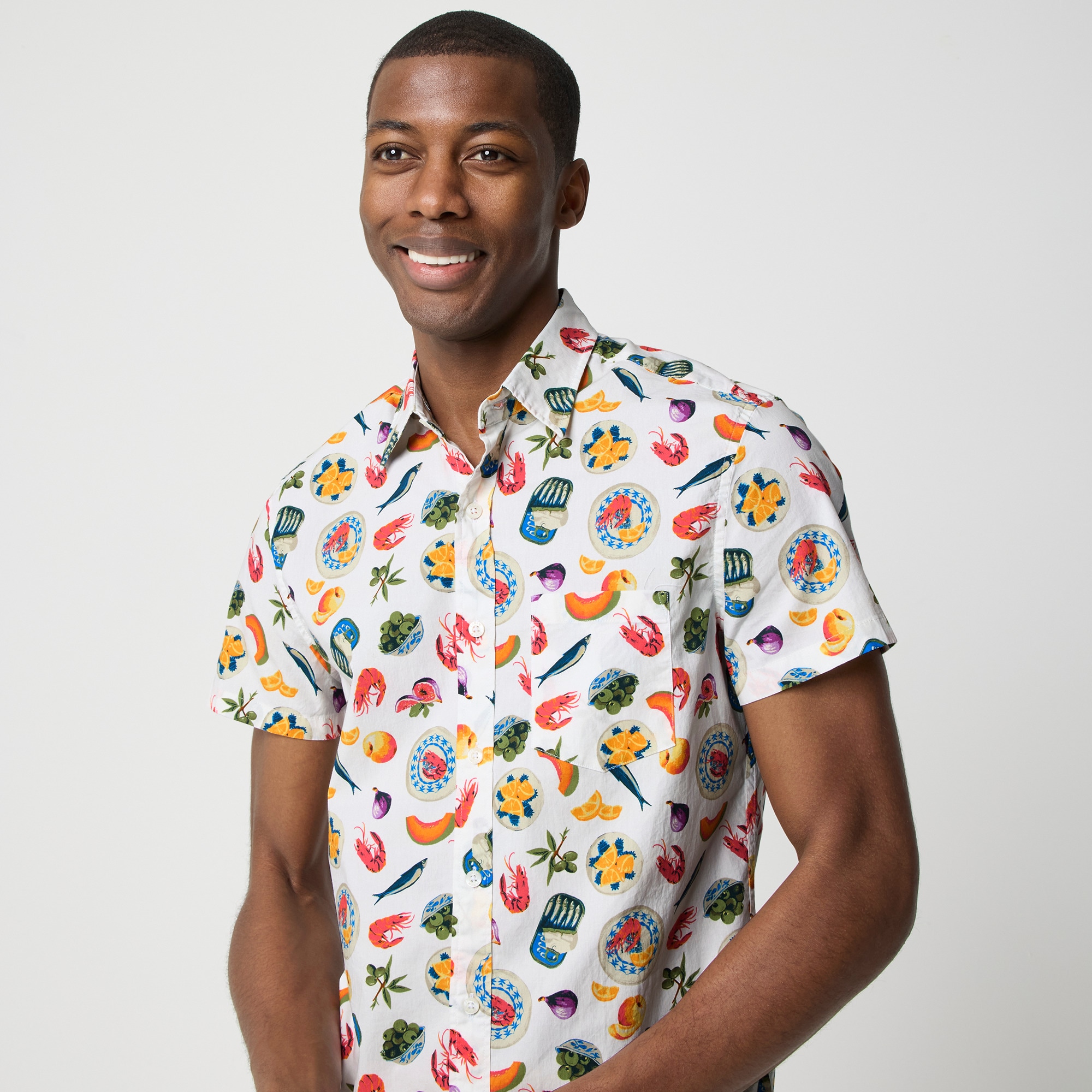Short-sleeve printed flex casual shirt