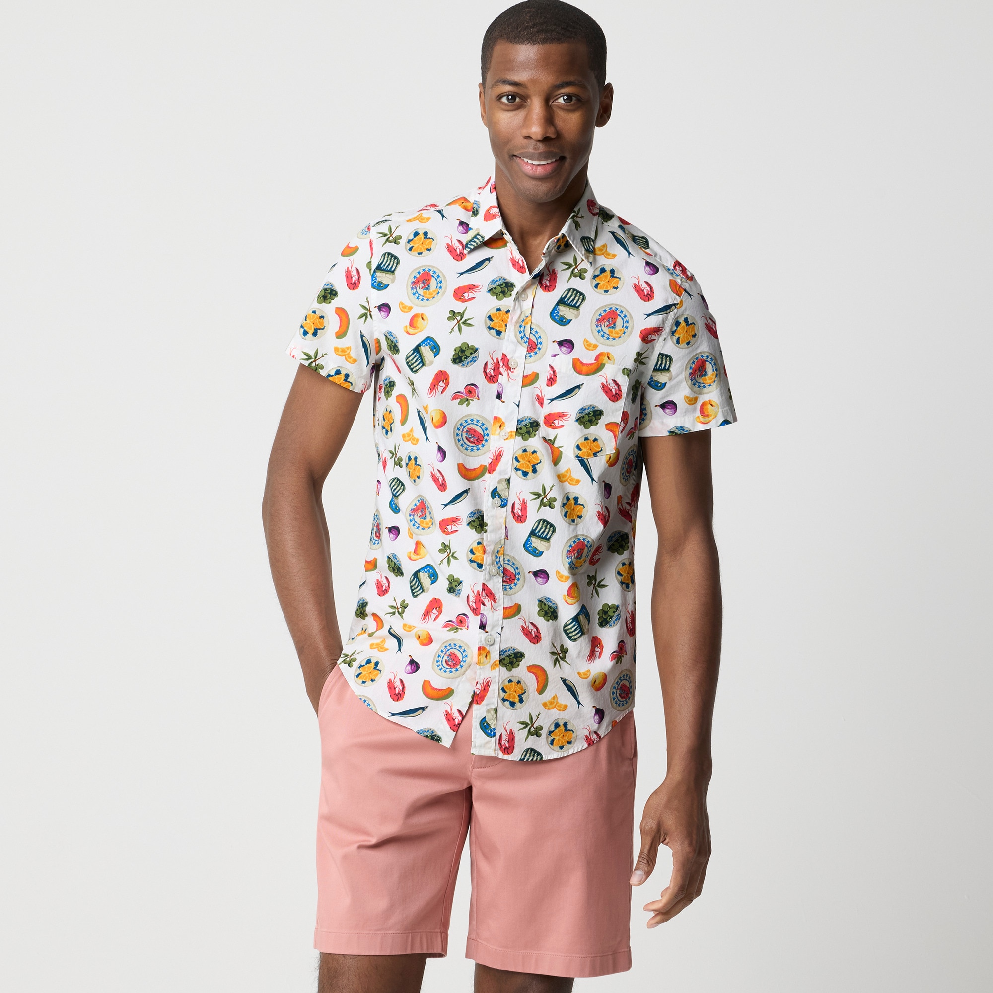 mens Short-sleeve printed flex casual shirt