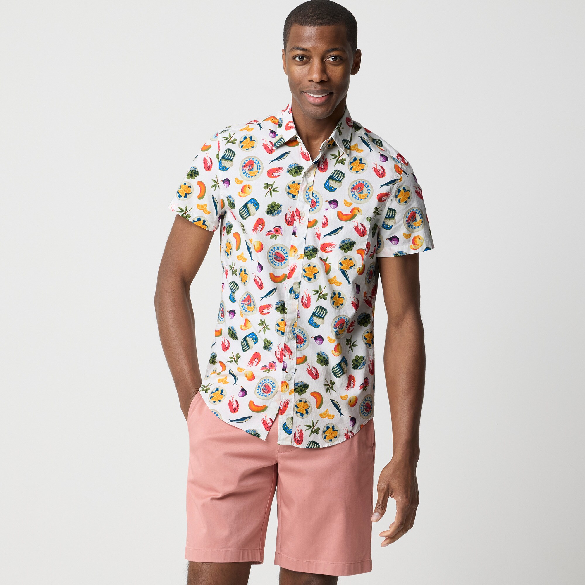 Short-sleeve printed flex casual shirt