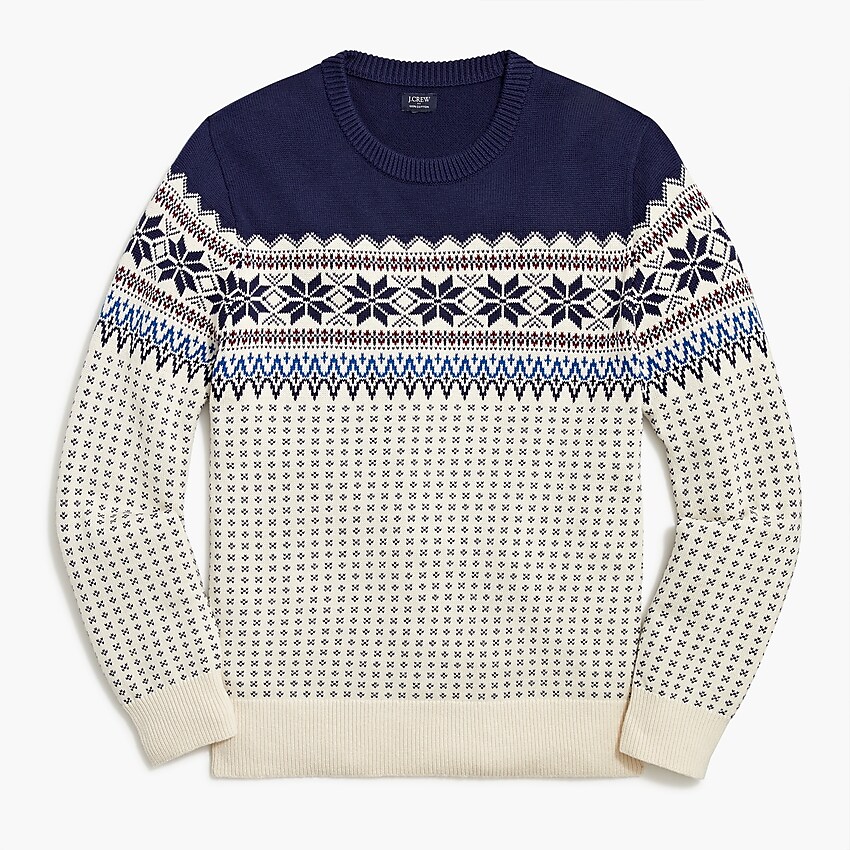 factory: cotton fair isle crewneck sweater for men, right side, view zoomed