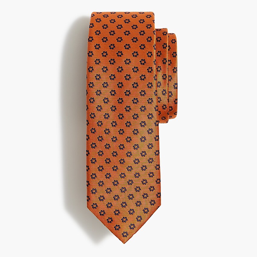 factory: orange floral tie for men, right side, view zoomed