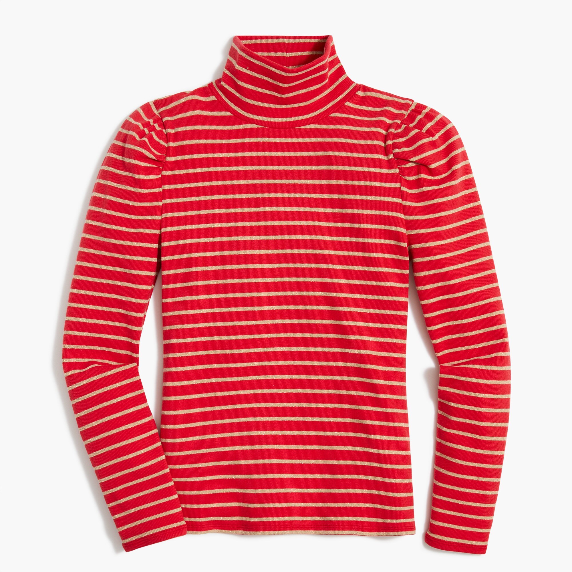 Puff-sleeve sparkle stripe turtleneck