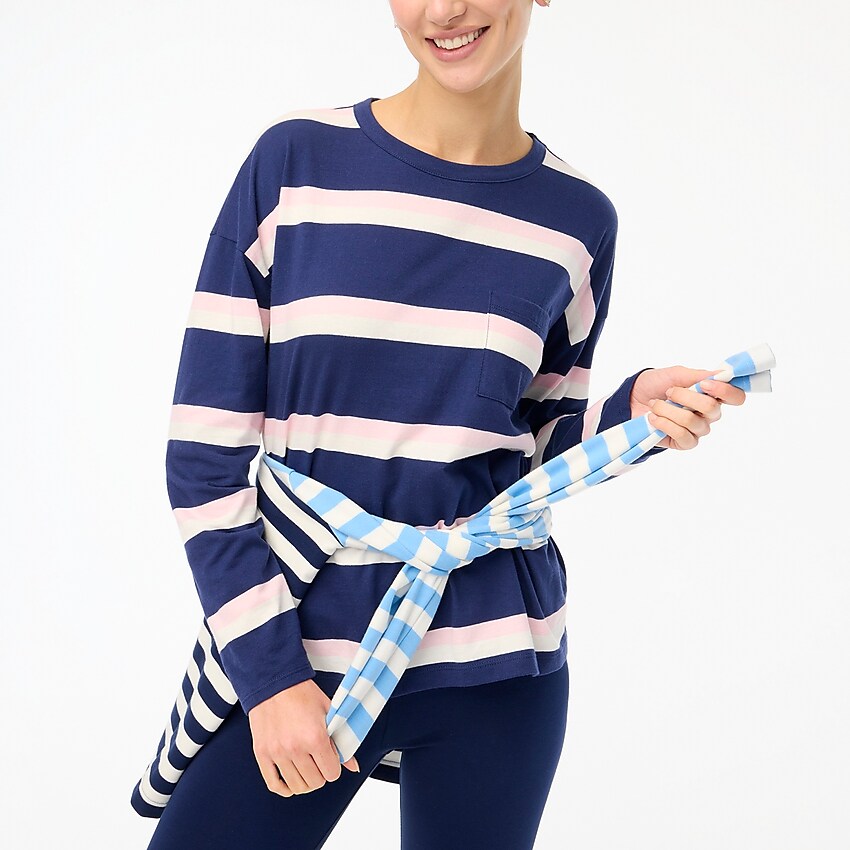 factory: striped long-sleeve pocket tee for women, right side, view zoomed