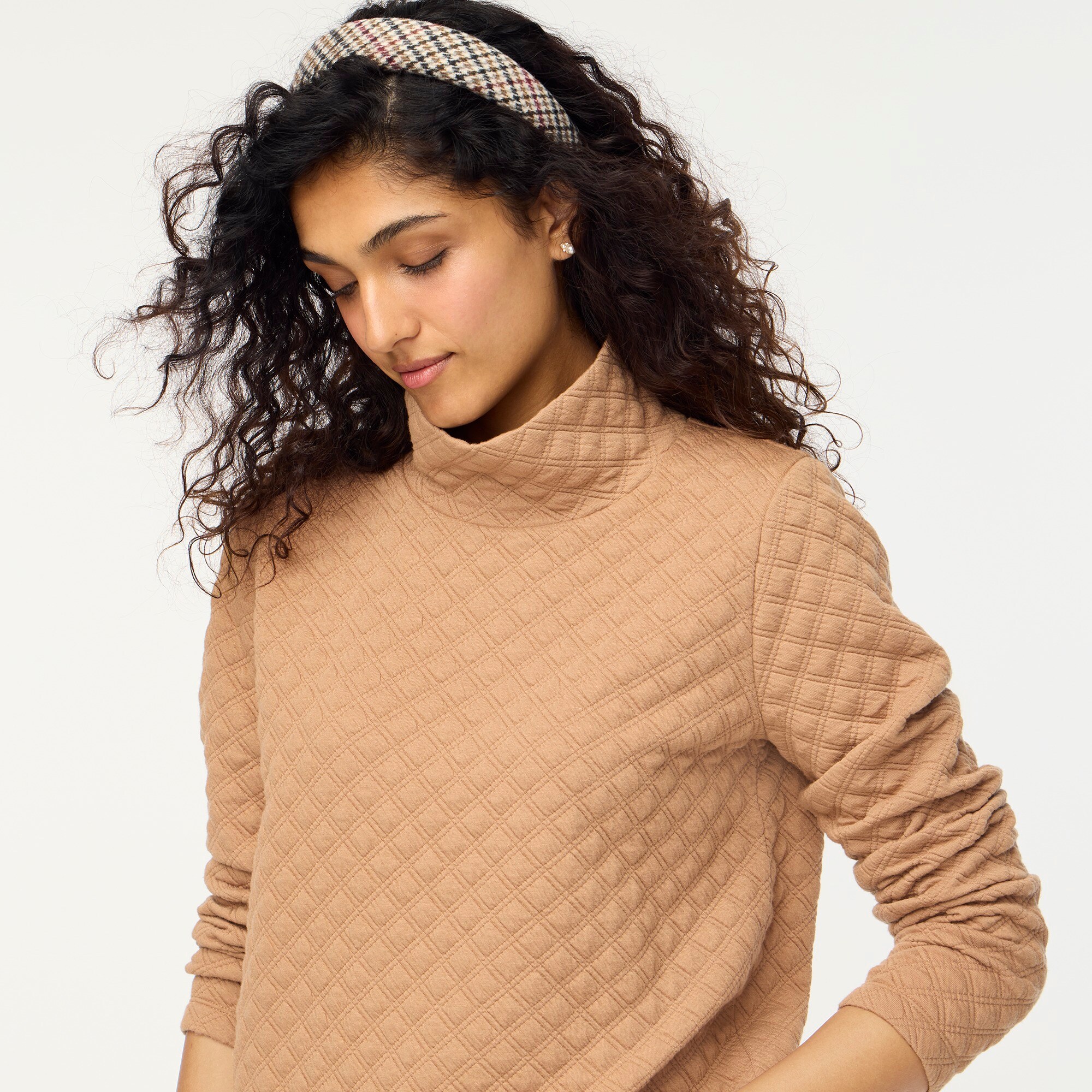 Mockneck Puff Sleeves Printed Pullover Top main image 1
