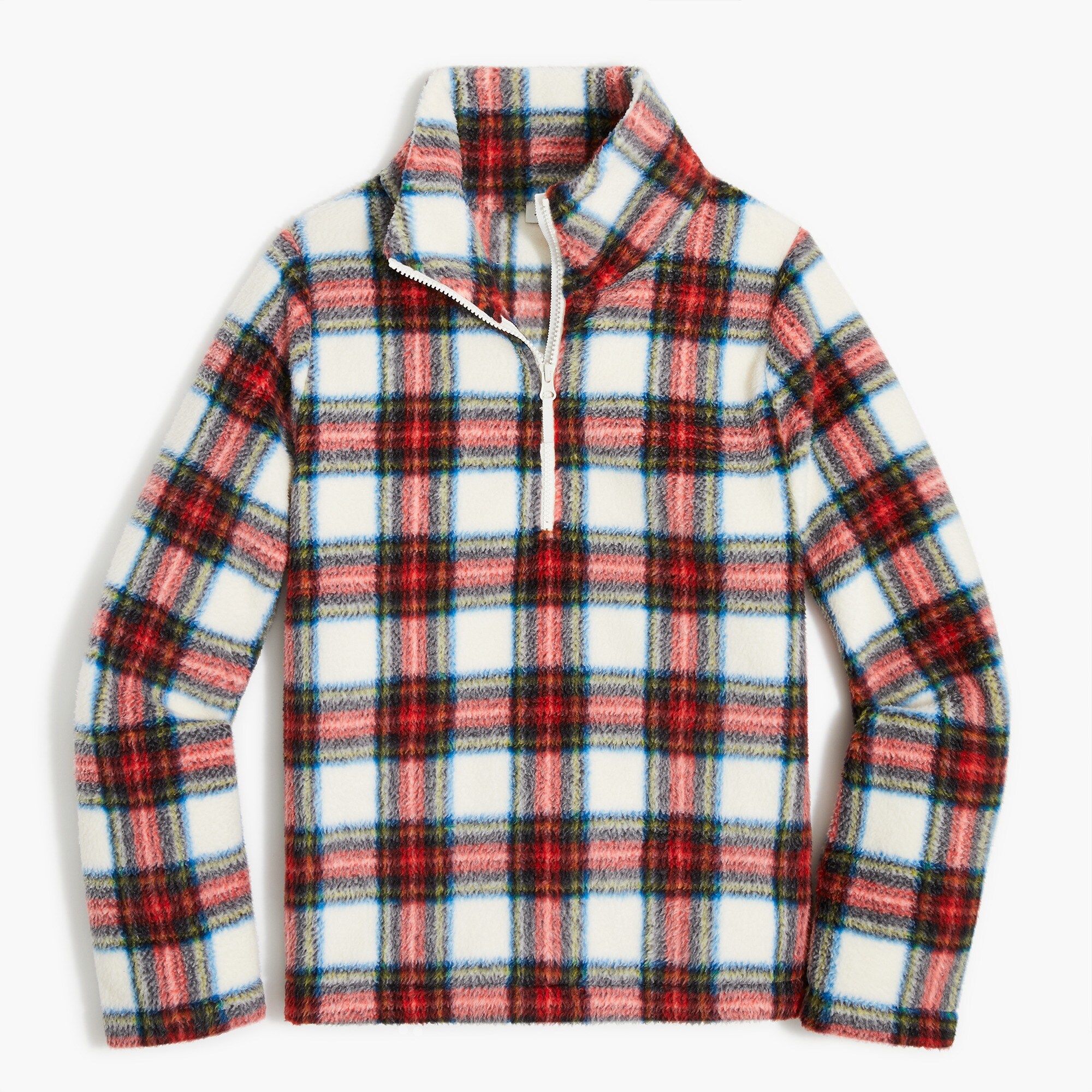 tartan sherpa half-zip pullover for women