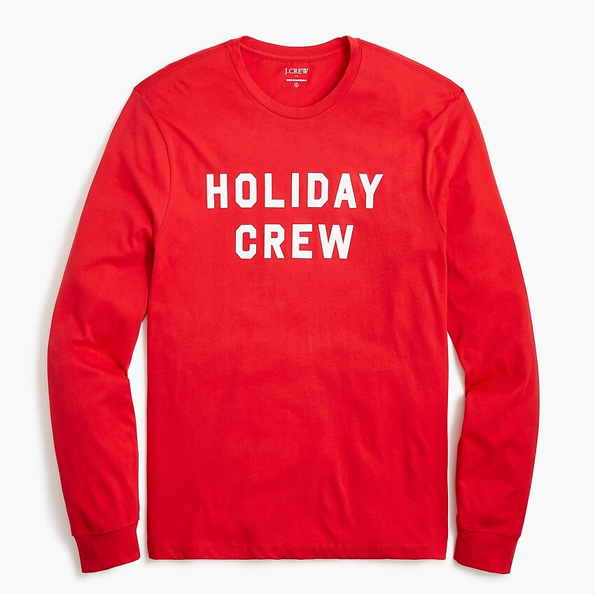factory: long-sleeve &quot;holiday crew&quot; graphic tee for men, right side, view zoomed