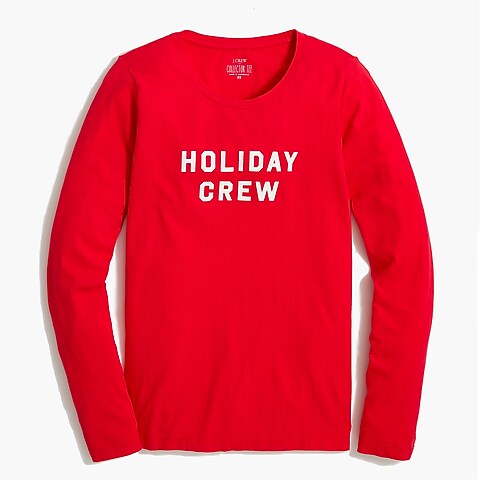  Long-sleeve &quot;holiday crew&quot; graphic tee