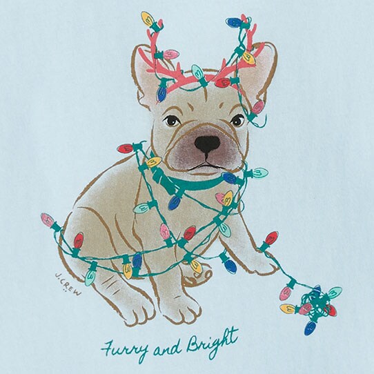 Long-sleeve dog with holiday lights graphic tee LIGHT DOG factory: long-sleeve dog with holiday lights graphic tee for women