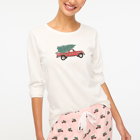 womens Long-sleeve holiday truck graphic tee