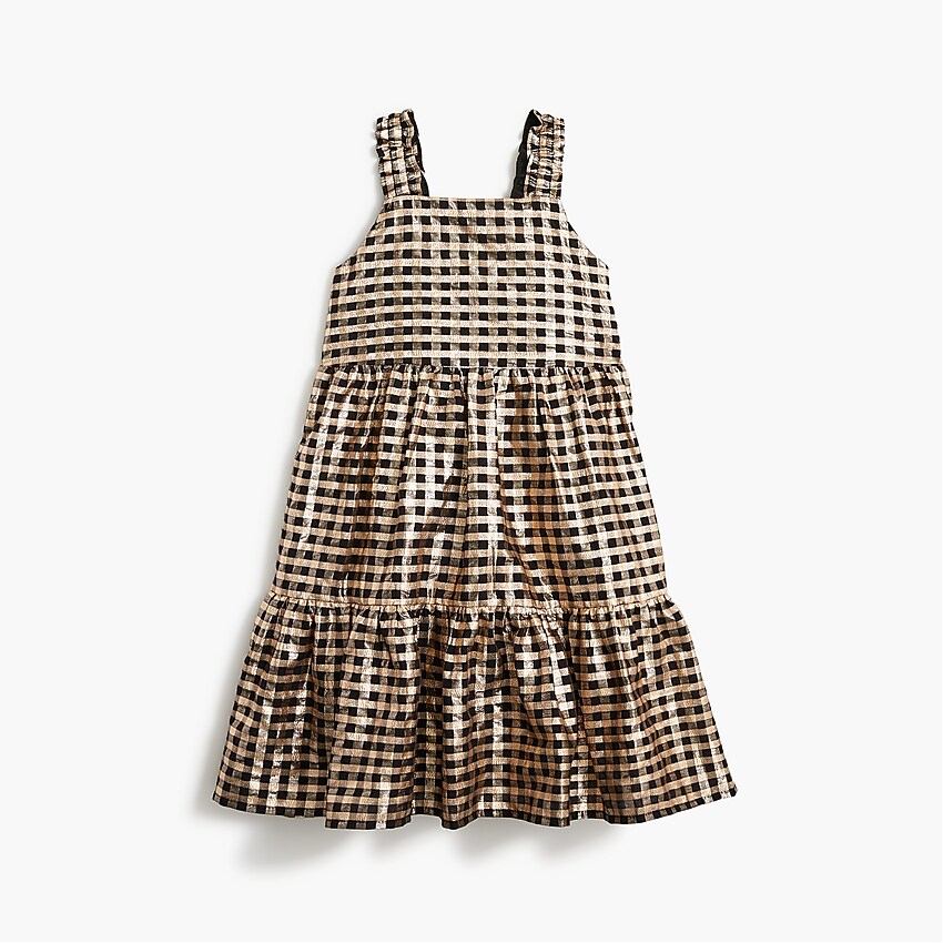 factory: girls&apos; jacquard tiered dress for girls, right side, view zoomed
