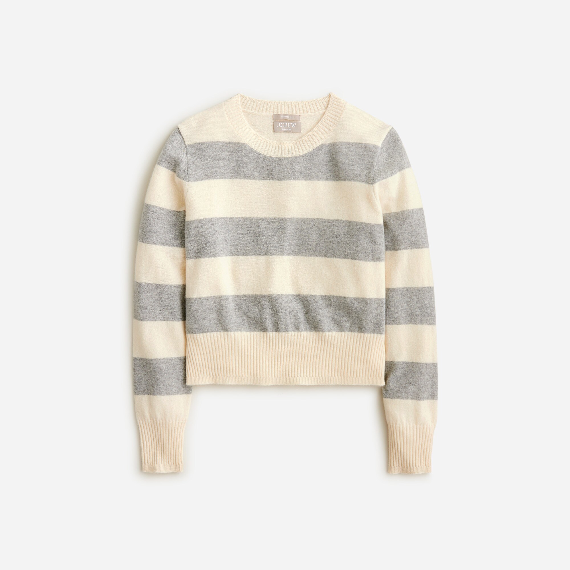 Cashmere shrunken crewneck sweater in rugby stripe