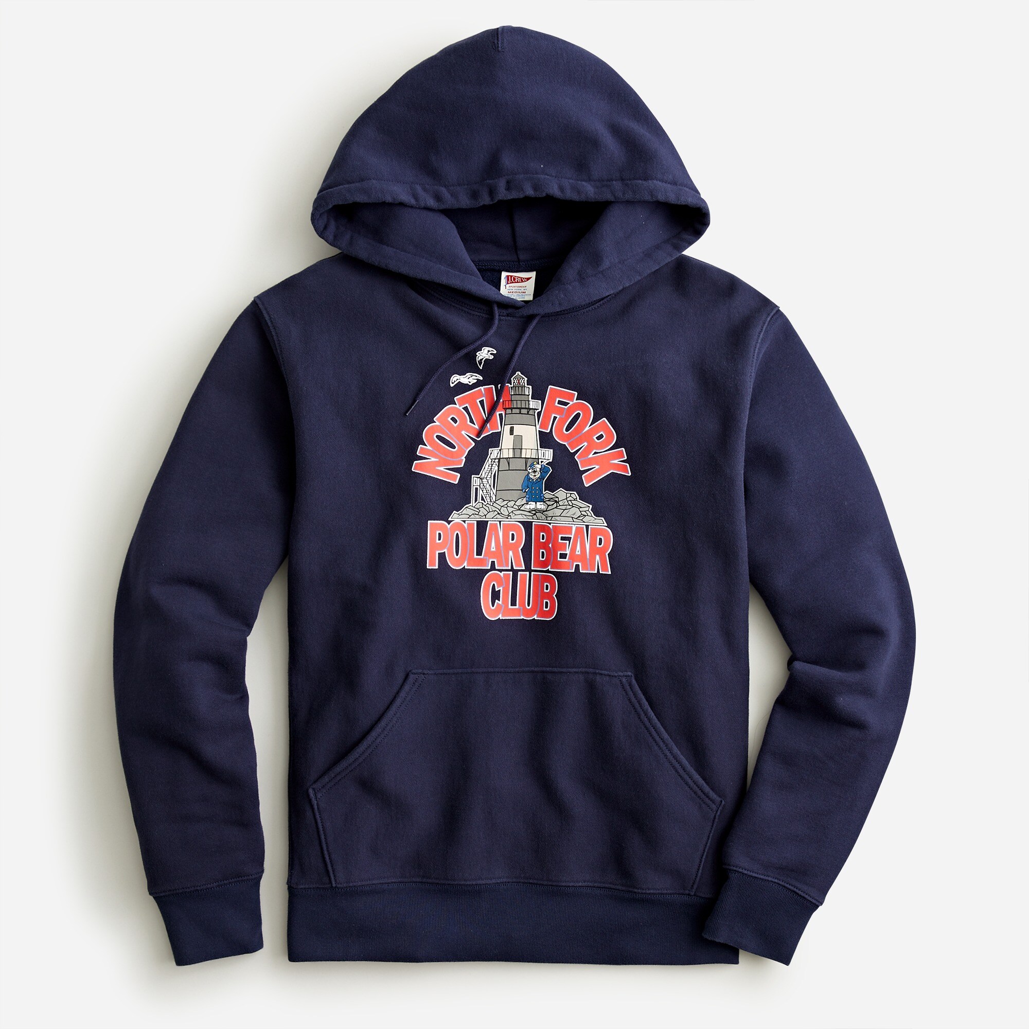 j.crew: heritage 14 oz. fleece north fork polar bear club graphic hoodie for men, right side, view zoomed