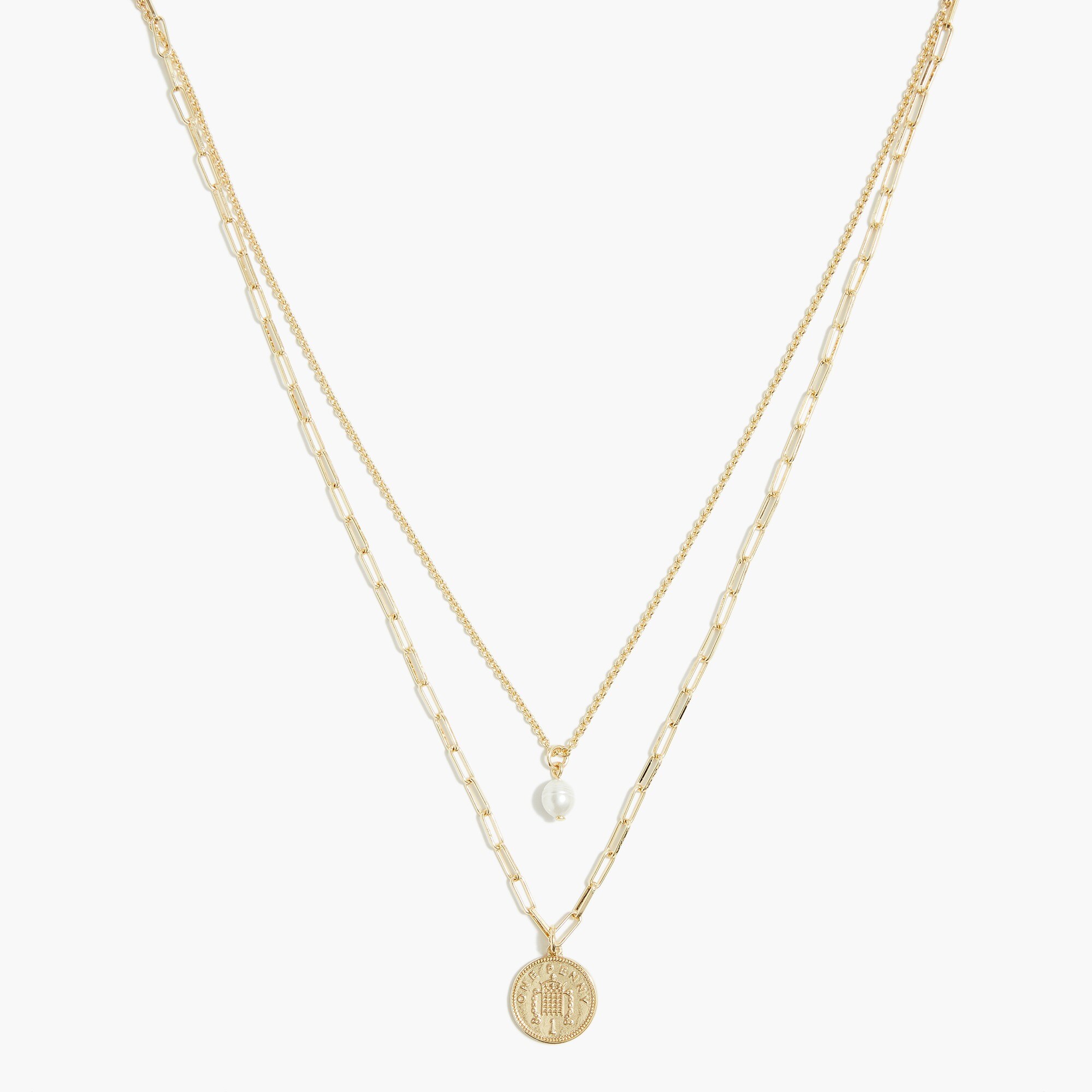Layering necklace with pearl and coin pendant