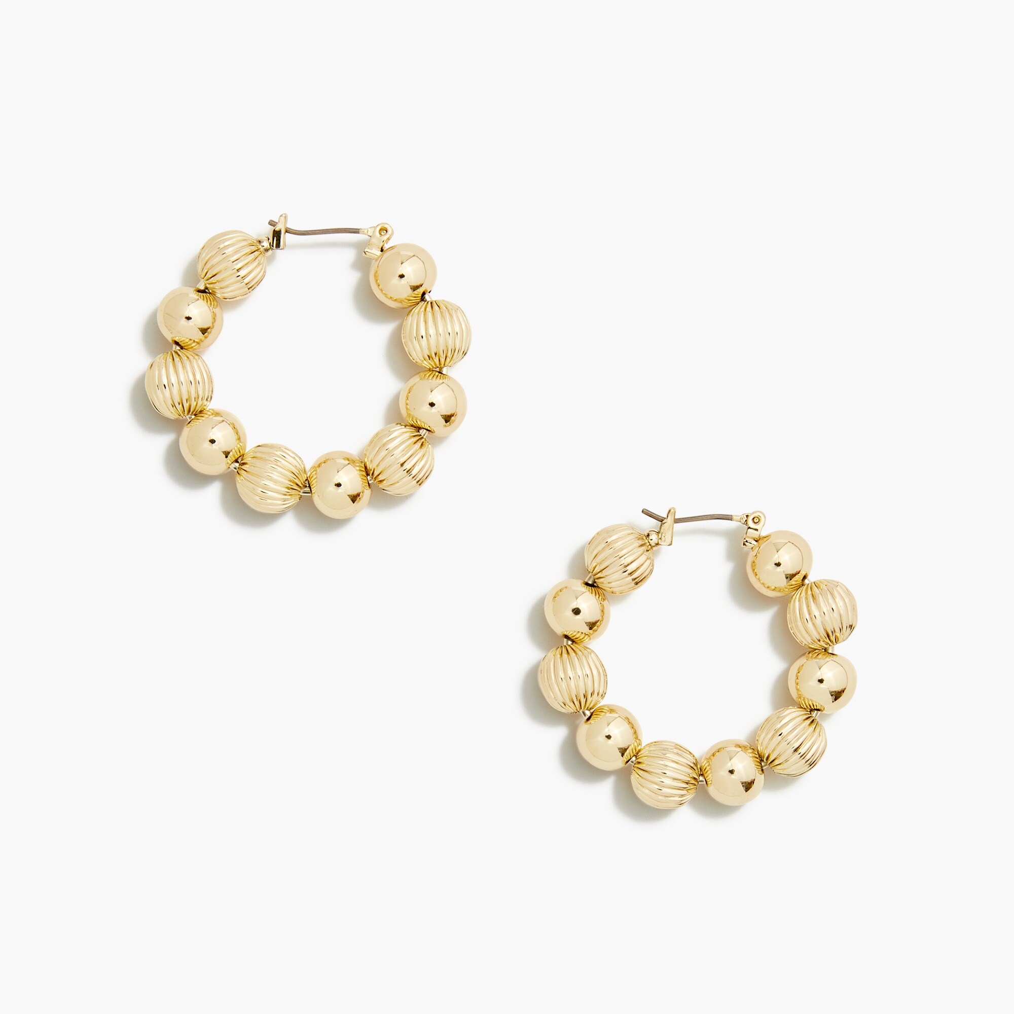 Ornament gold beaded hoop earrings