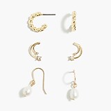 Moon pearls huggie hoop earrings set-of-three